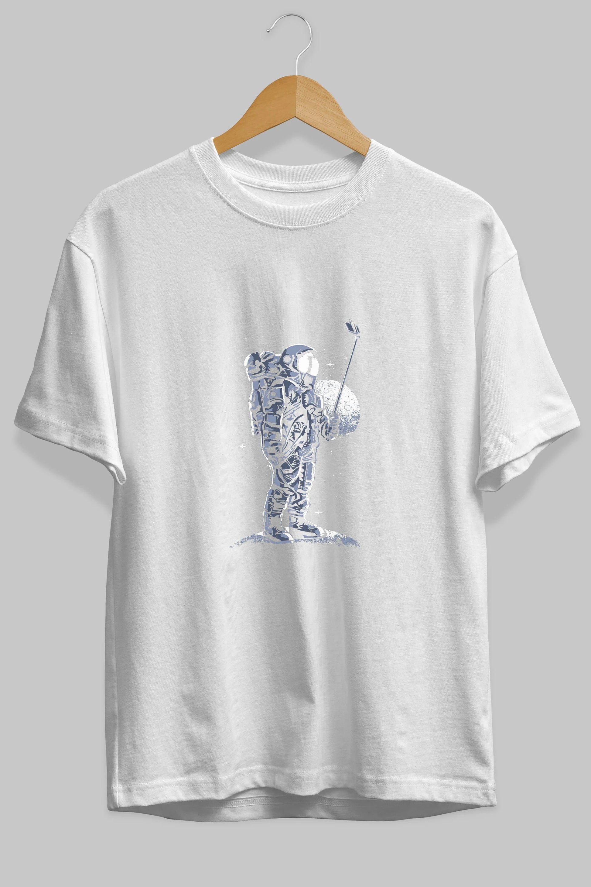 Selfie Astronaut Ön Baskılı Oversize t-shirt Erkek Kadın Unisex %100 Pamuk tişort