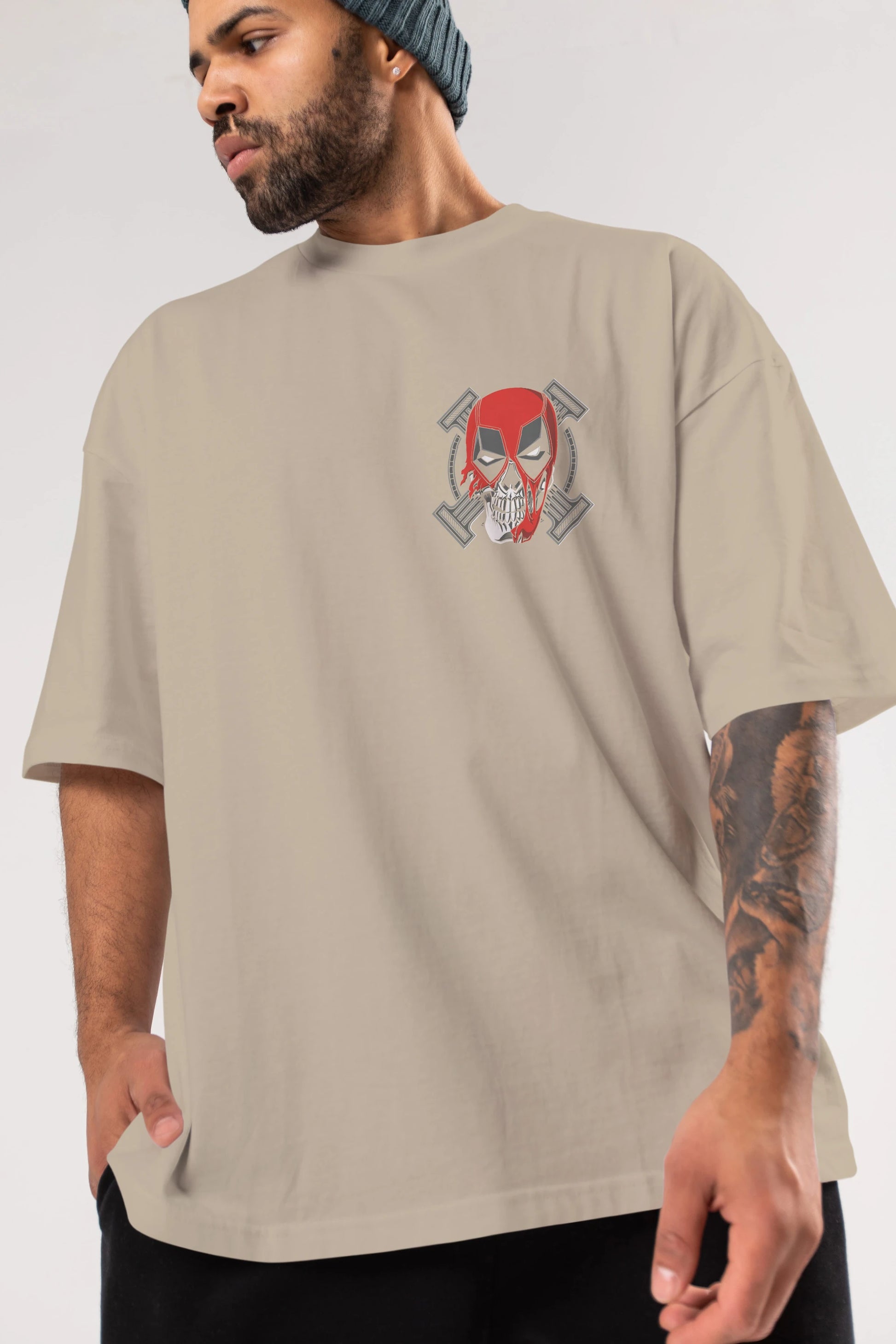 Deadpool (7) Ön Sol Baskılı Oversize t-shirt Erkek Kadın Unisex %100 Pamuk Bisiklet Yaka tişort