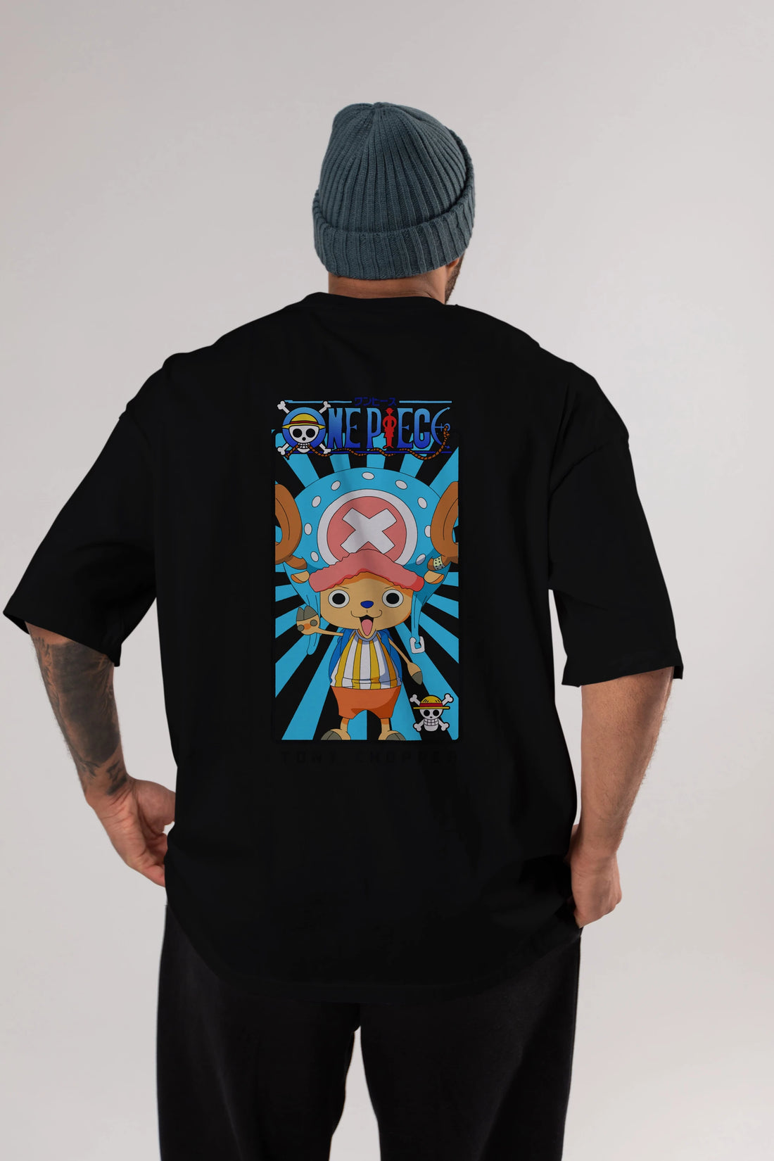 Chopper Anime Arka Baskılı Oversize t-shirt Erkek Kadın Unisex %100 pamuk tişort