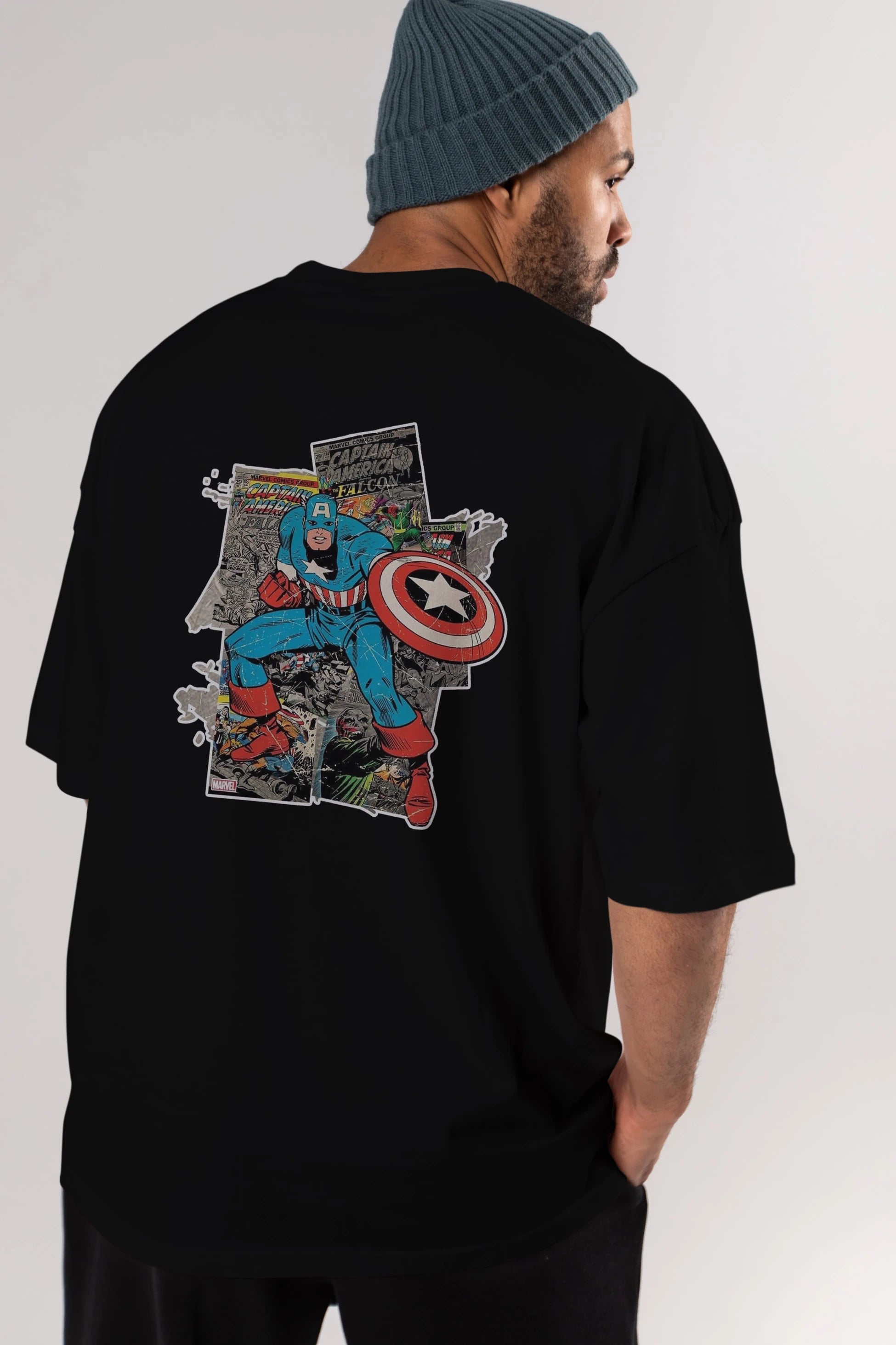 Captain America (2) Arka Baskılı Oversize t-shirt Erkek Kadın Unisex %100 Pamuk Bisiklet Yaka tişort