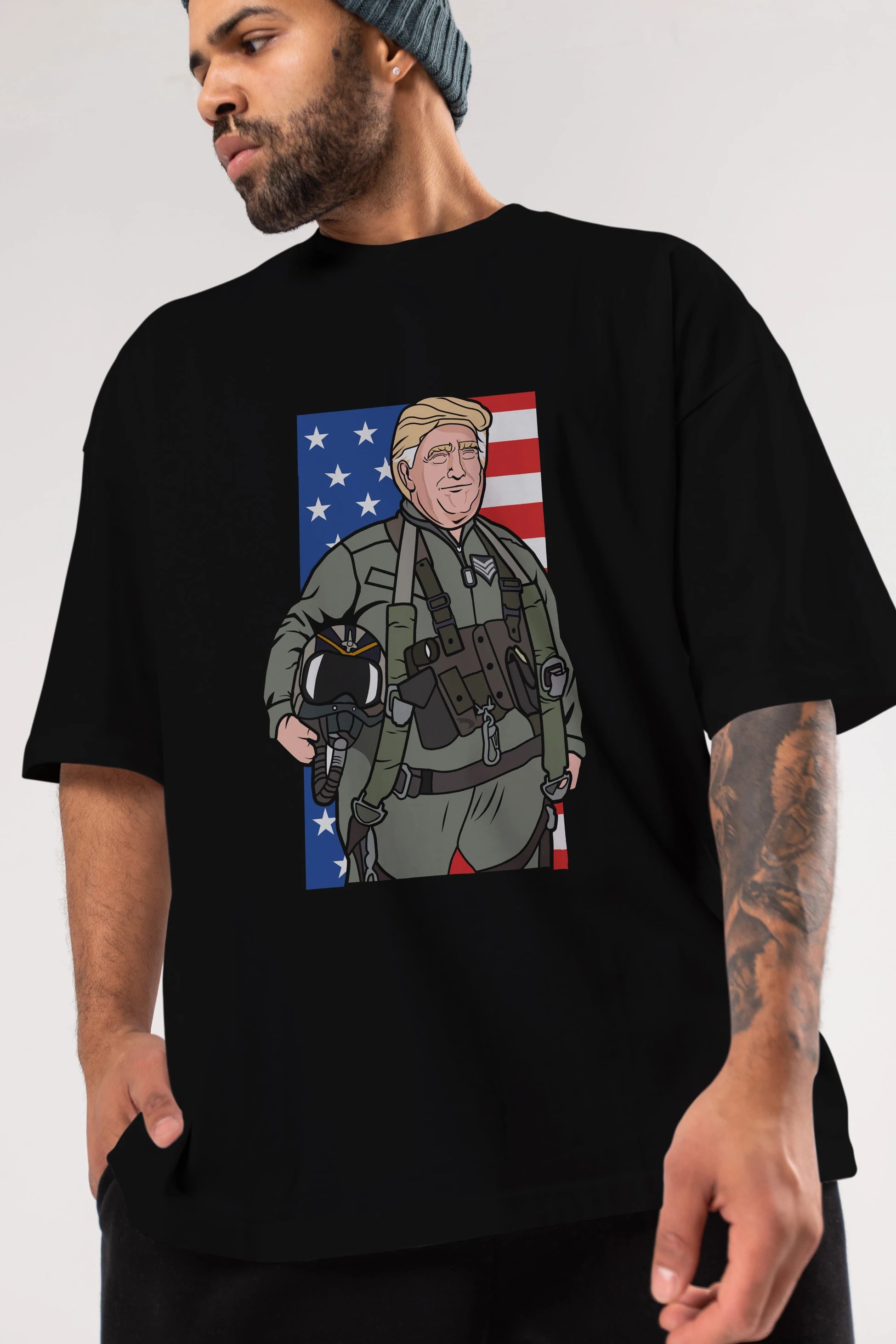 Trump Jetplane Pilot Ön Baskılı Oversize t-shirt Erkek Kadın Unisex %100 Pamuk tişort