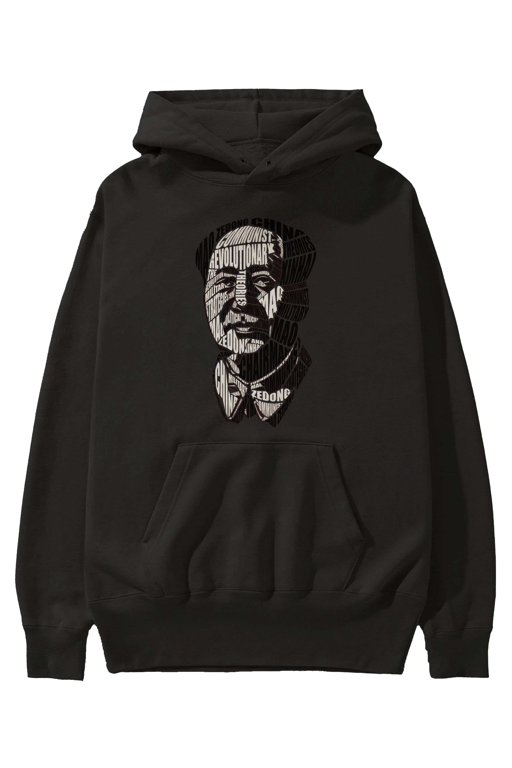 Mao Zedong Calligram Ön Baskılı Hoodie Oversize Kapüşonlu Sweatshirt Erkek Kadın Unisex