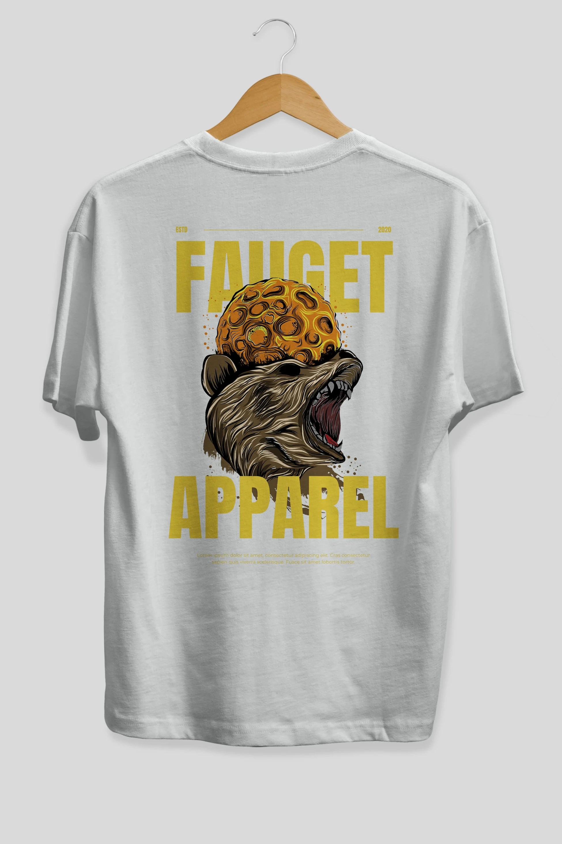 Bear Angry Fauget Apparel Arka Baskılı Oversize t-shirt Erkek Kadın Unisex