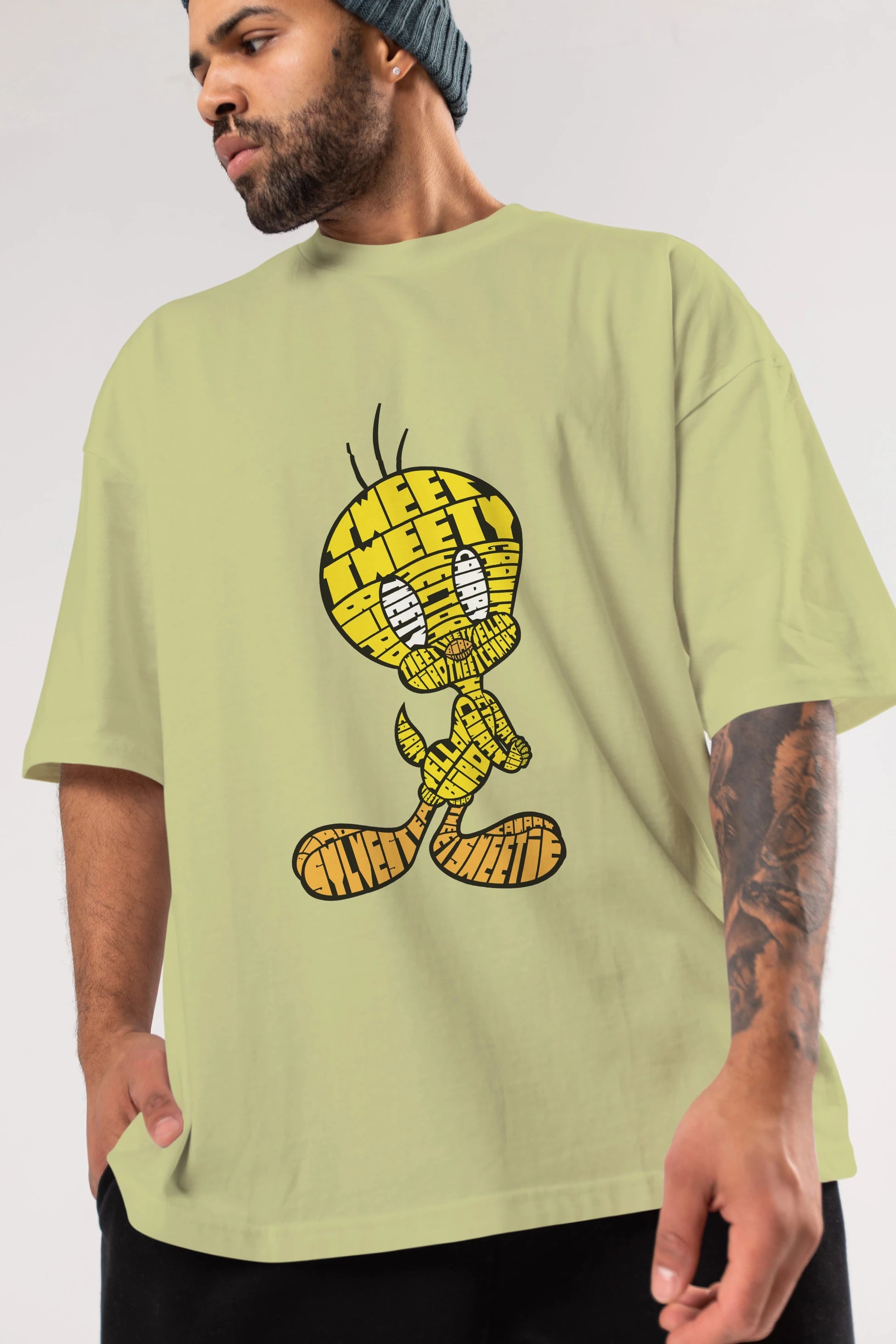 Tweety Ön Baskılı Oversize t-shirt %100 pamuk Erkek Kadın Unisex