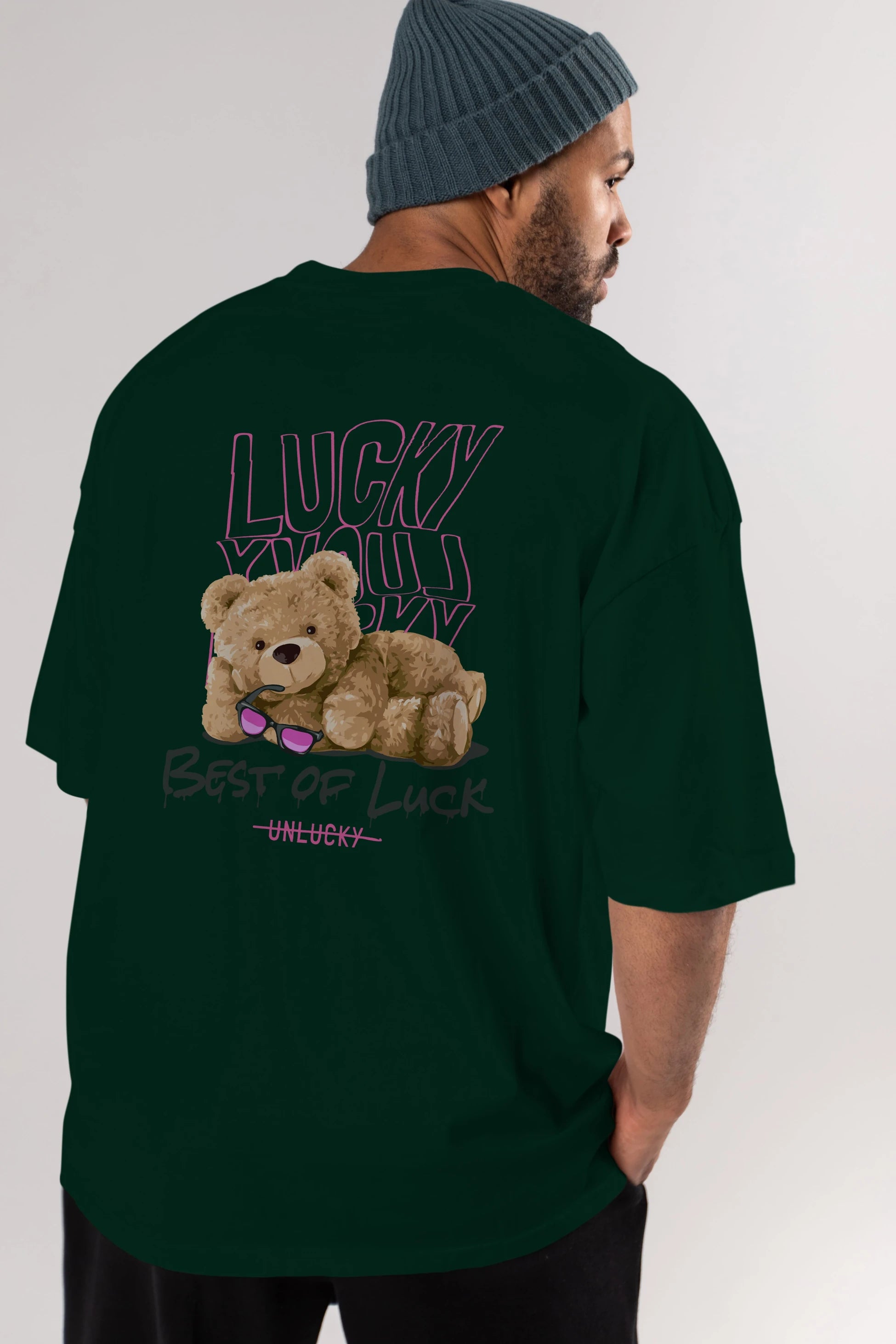 Best of Lucky Bear Arka Baskılı Oversize t-shirt Erkek Kadın Unisex