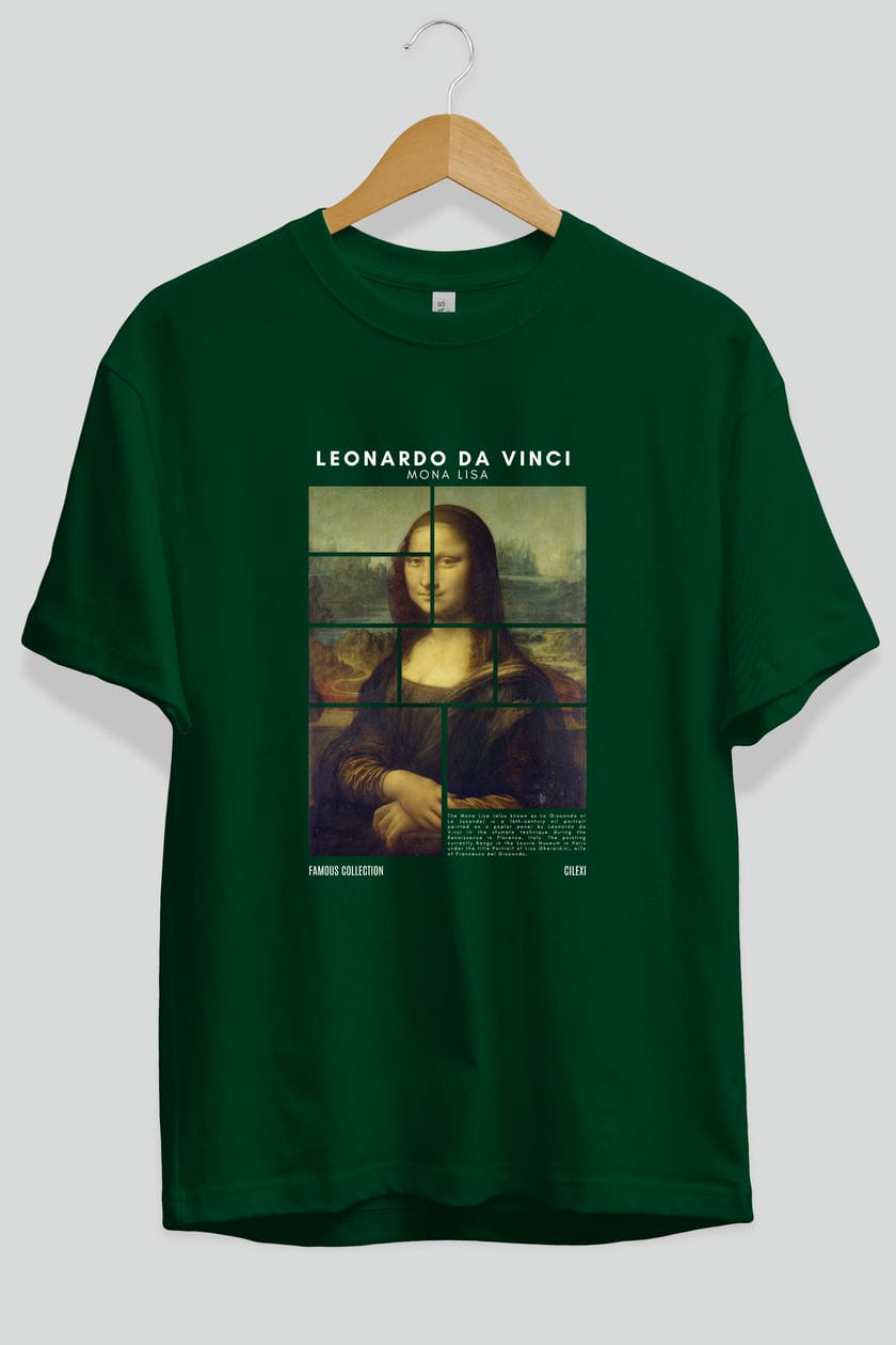 Leonardo Da Vinci Mona Lisa ön Baskılı Oversize t-shirt Erkek Kadın Bisiklet Yaka Pamuk tişort