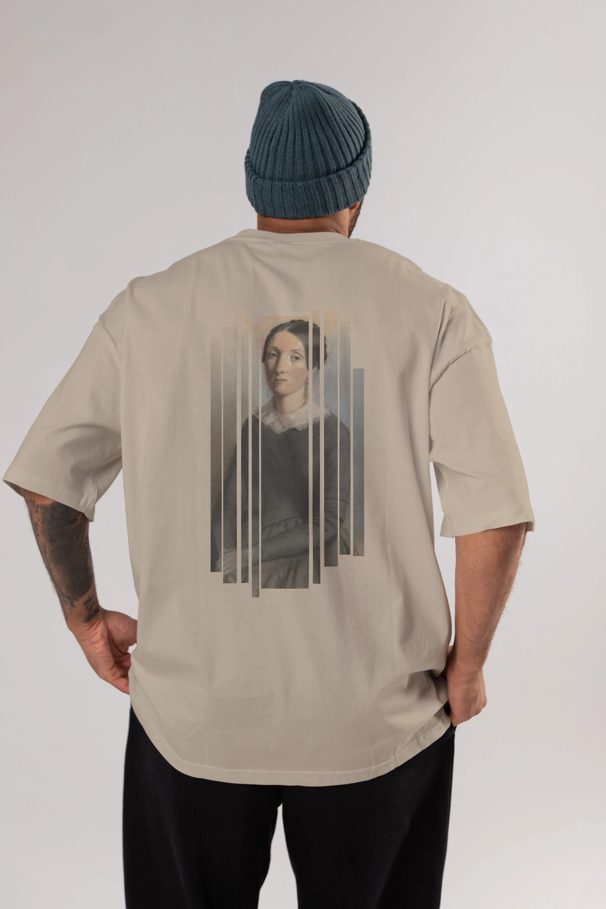 Retro Portre Arka Baskılı Oversize t-shirt Erkek Kadın Unisex
