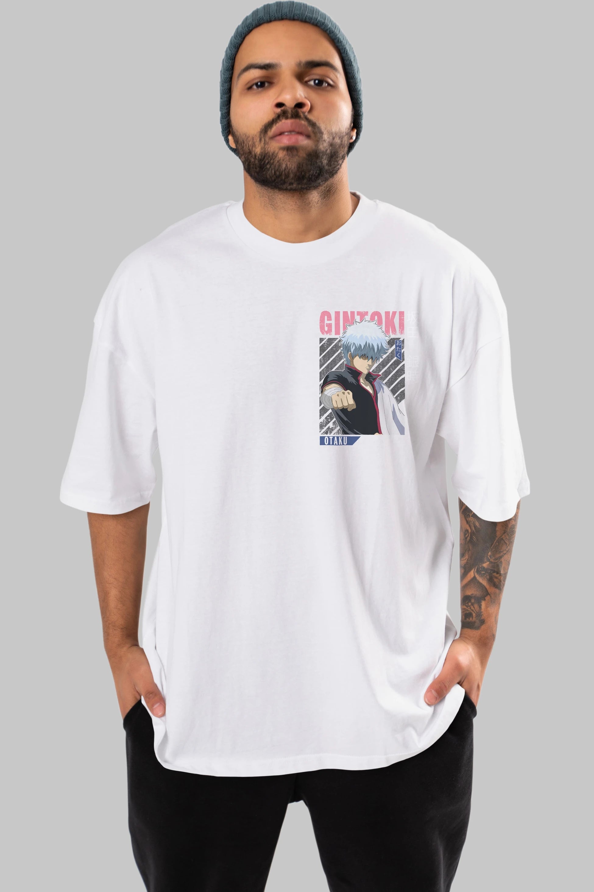 Gintoki Sakata GINTAMA 2 Ön Sol Baskılı Oversize t-shirt Erkek Kadın Unisex %100 Pamuk Bisiklet Yaka tişort