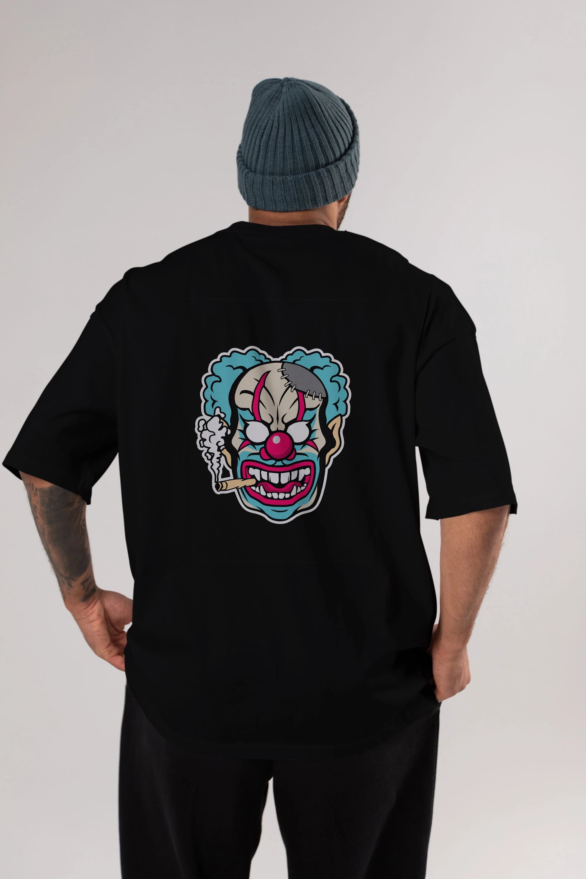 Clown Beast Arka Baskılı Oversize t-shirt Erkek Kadın Unisex %100 Pamuk tişort