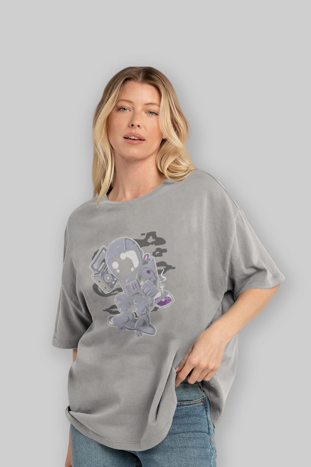 Astroanut Skater Boombox Ön Baskılı Oversize t-shirt Erkek Kadın Unisex