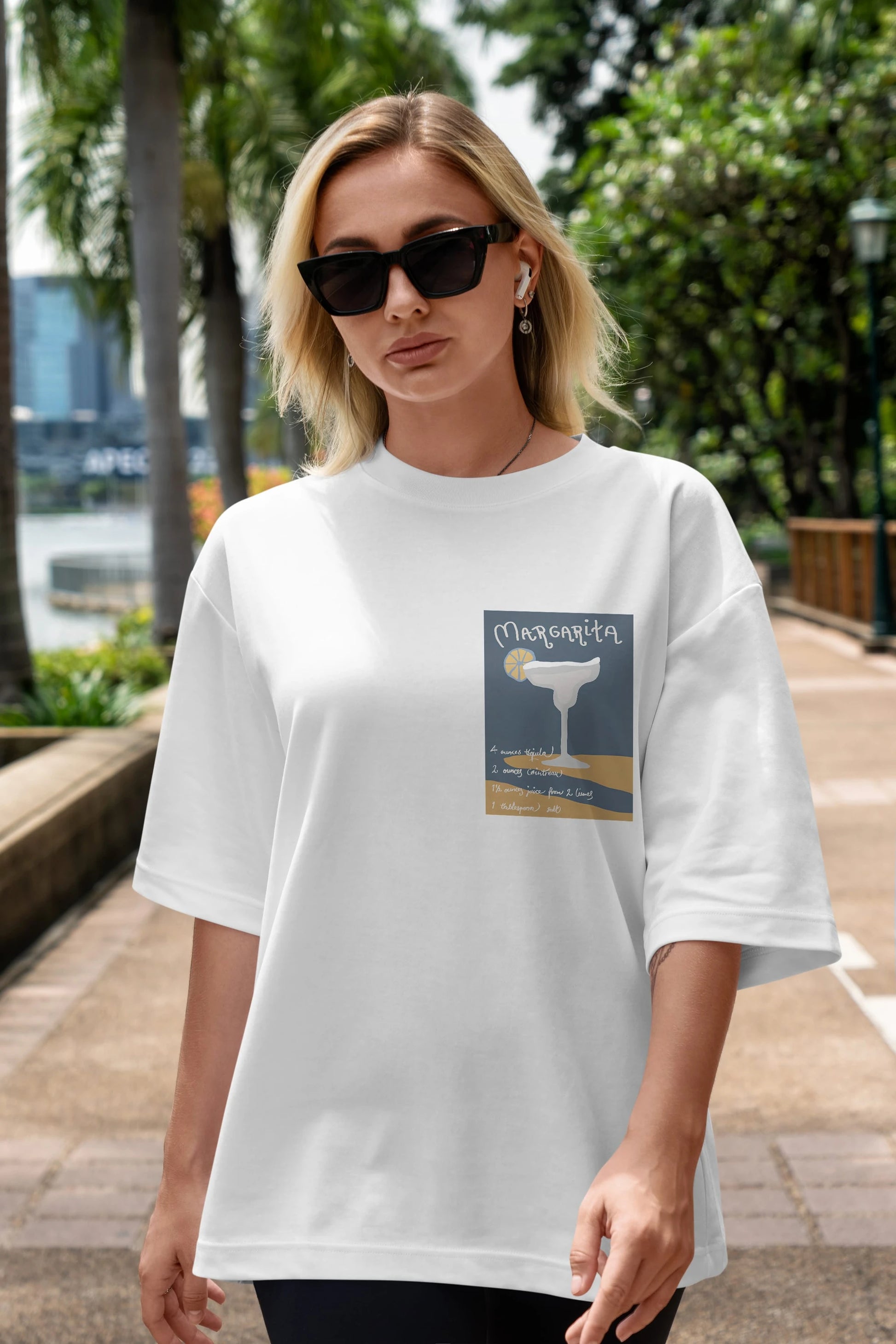 Margarita 2 Ön Sol Baskılı Oversize t-shirt Erkek Kadın Unisex %100 Pamuk Bisiklet Yaka tişort