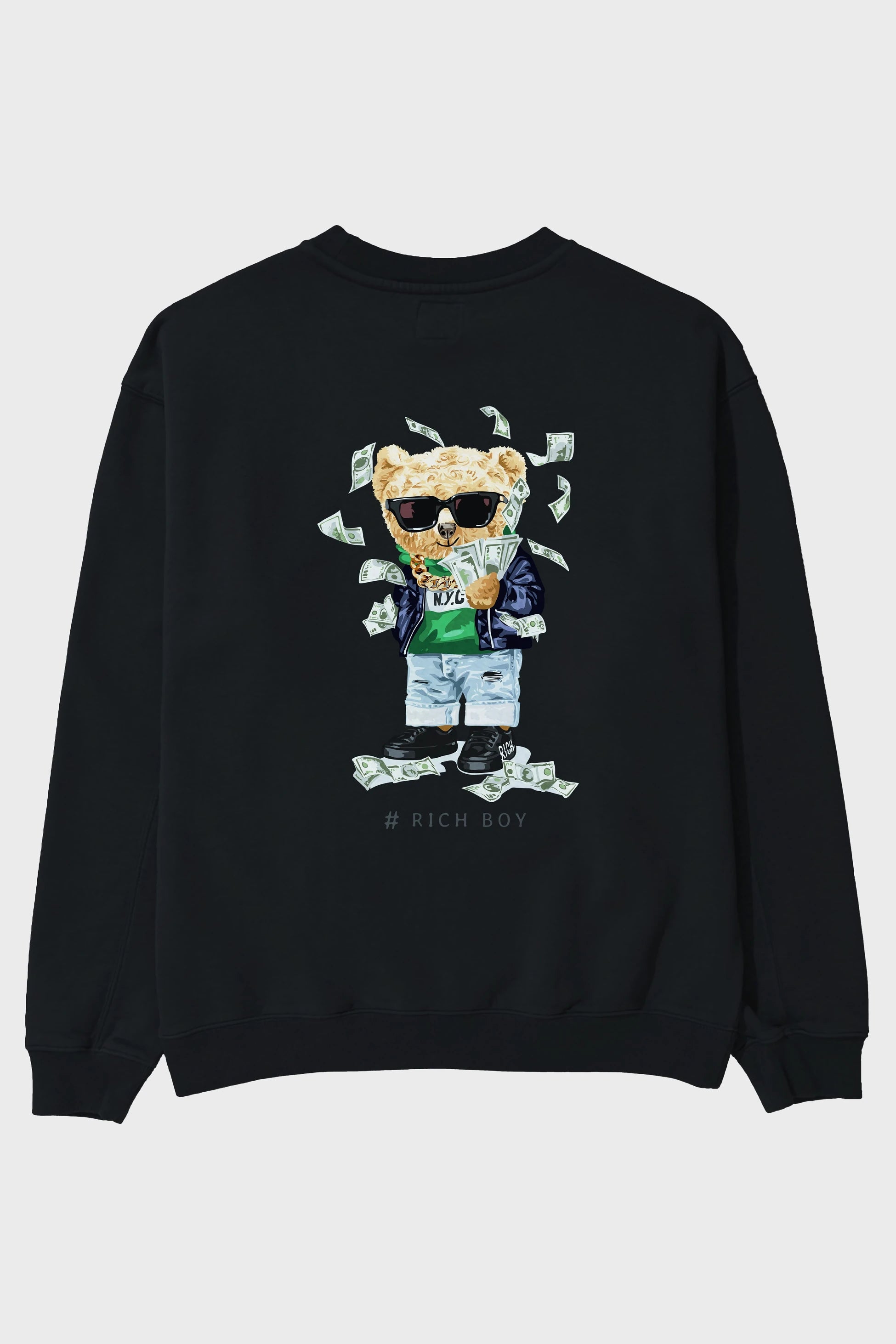 Teddy Bear Rich Boy Arka Baskılı Oversize Sweatshirt Erkek Kadın Unisex