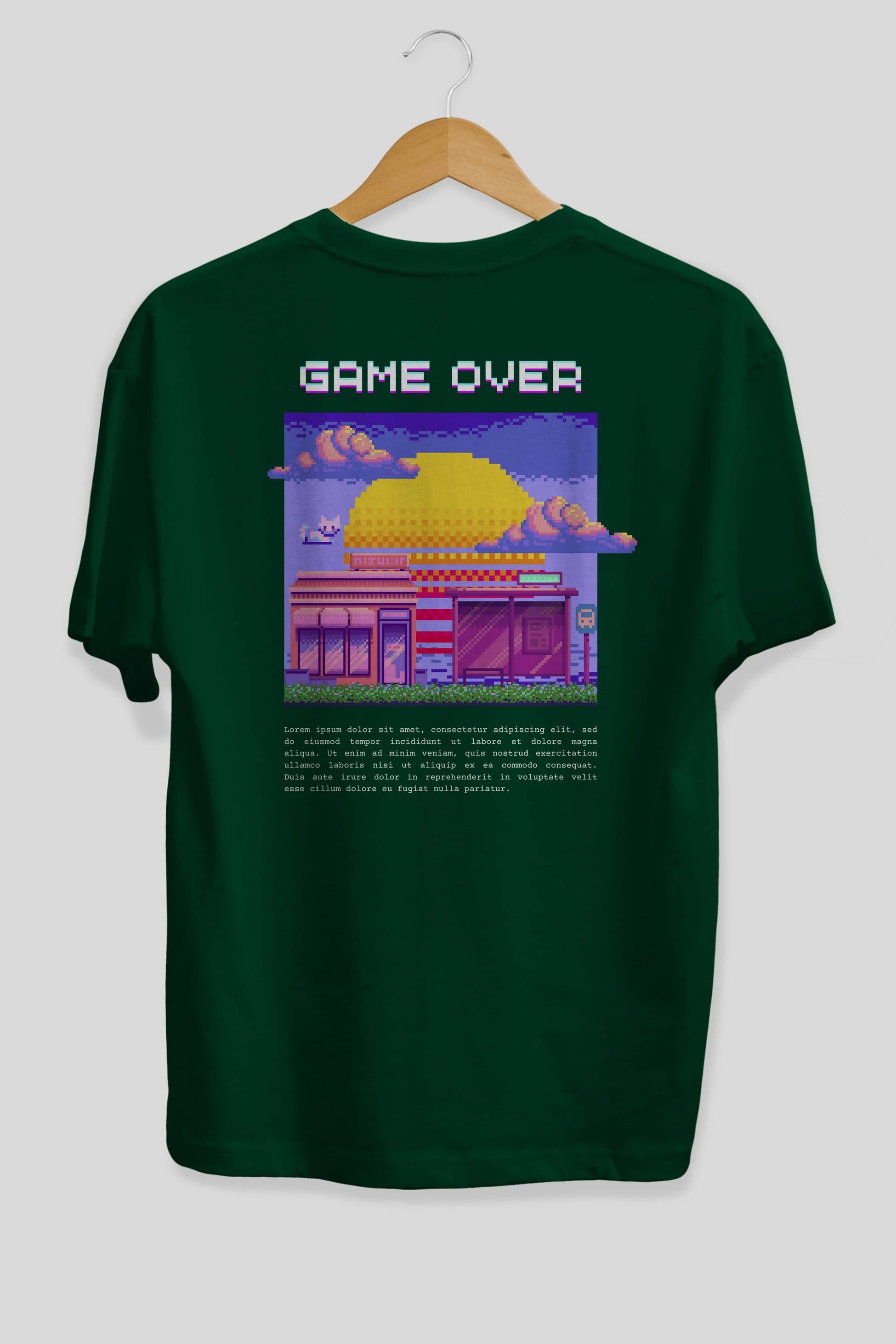 Game Over Yazılı Arka Baskılı Oversize t-shirt Erkek Kadın Unisex