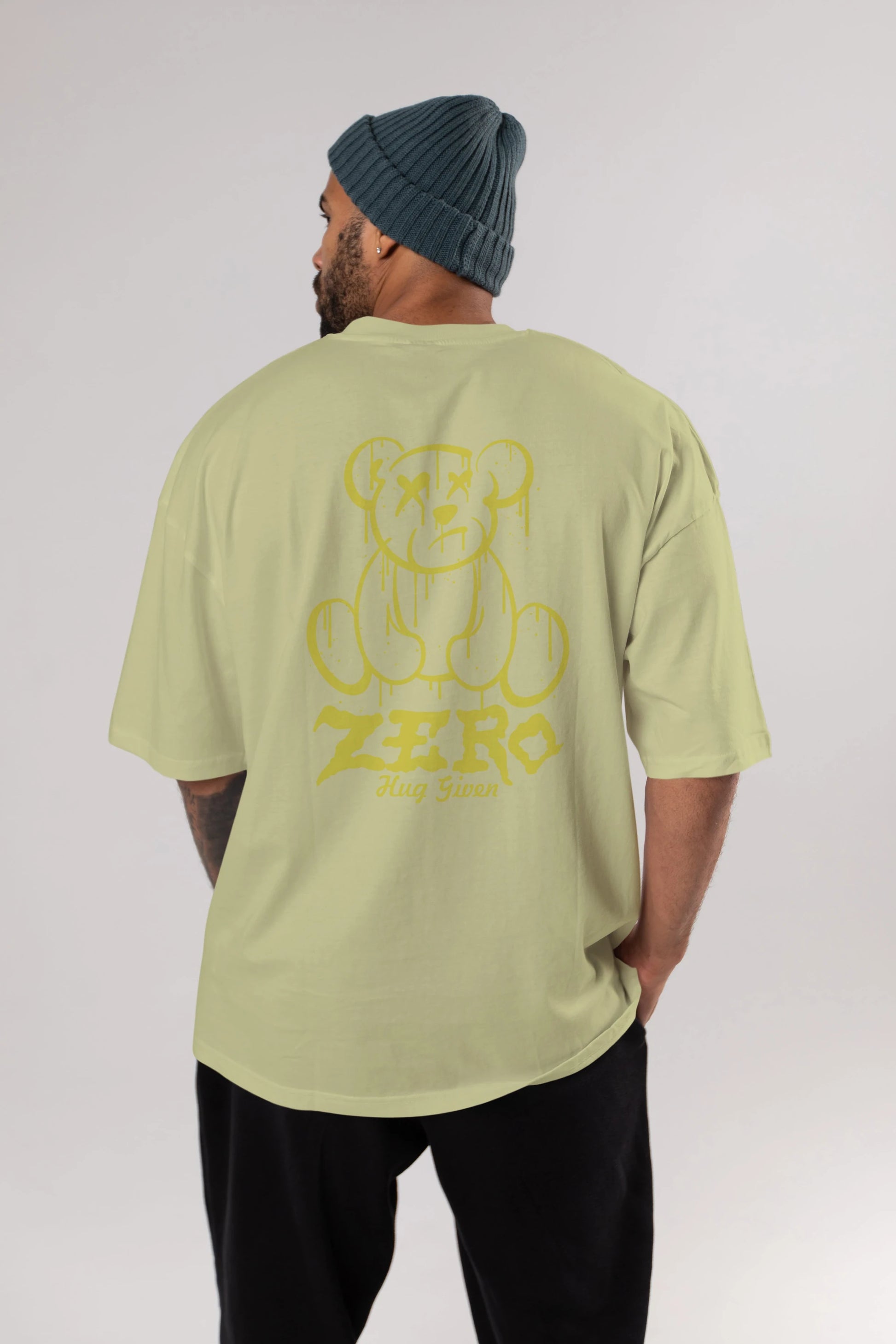 Zero Hug Given Bear Arka Baskılı Oversize t-shirt Erkek Kadın Unisex