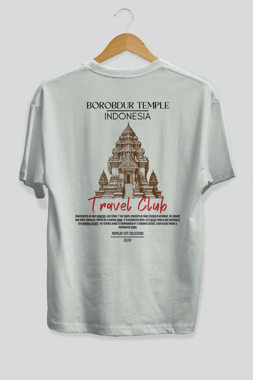 Borobdur Temple İndonesia Arka Baskılı Oversize t-shirt Erkek Kadın Pamuk Bisiklet Yaka tişort