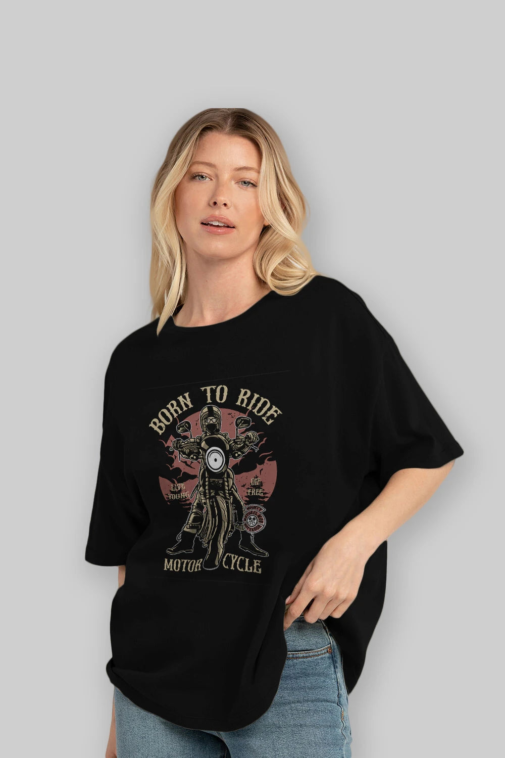 Born To Ride Ön Baskılı Oversize t-shirt Erkek Kadın Unisex %100 Pamuk tişort