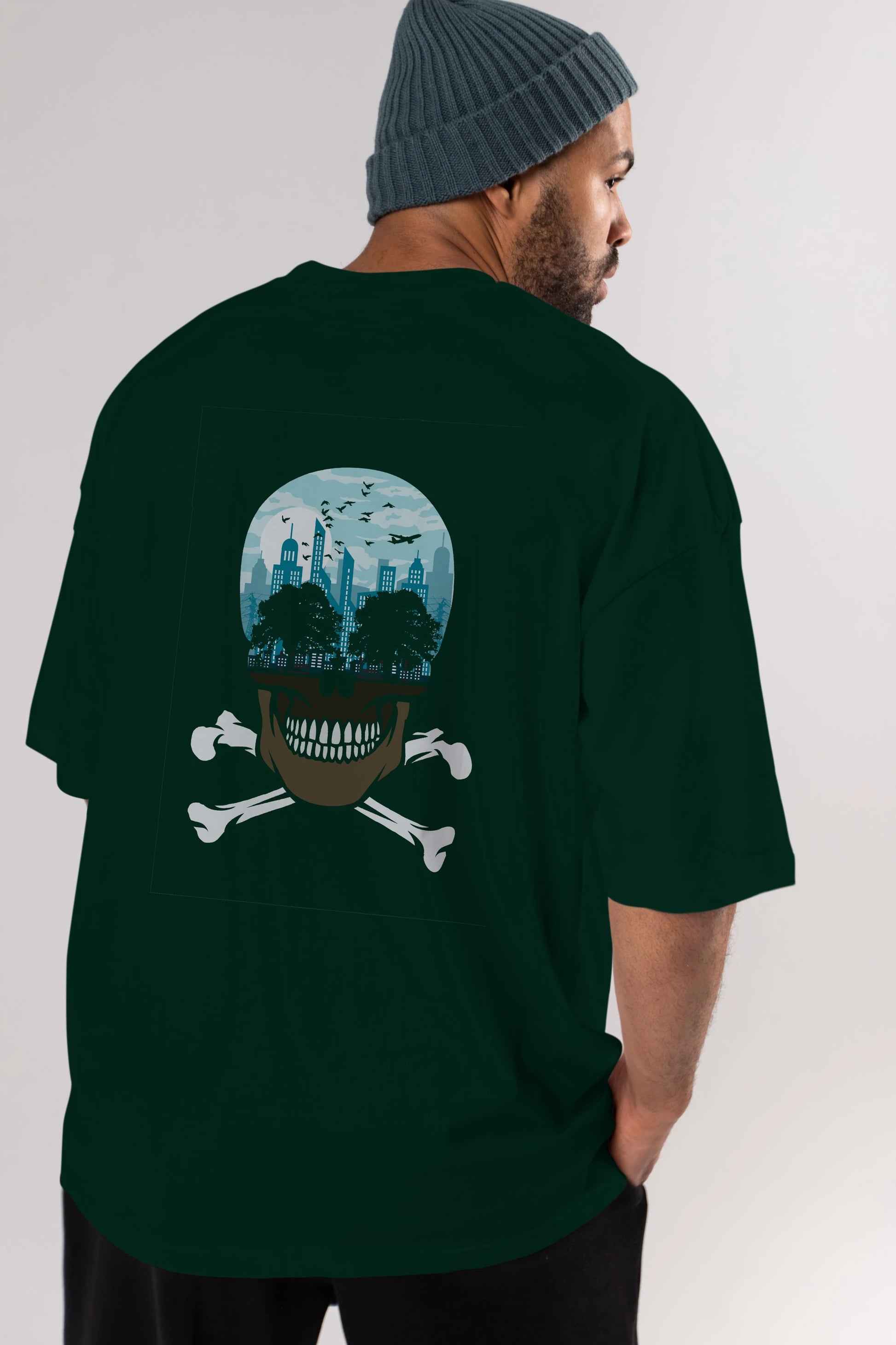 Death City Arka Baskılı Oversize t-shirt %100 pamuk Erkek Kadın Unisex