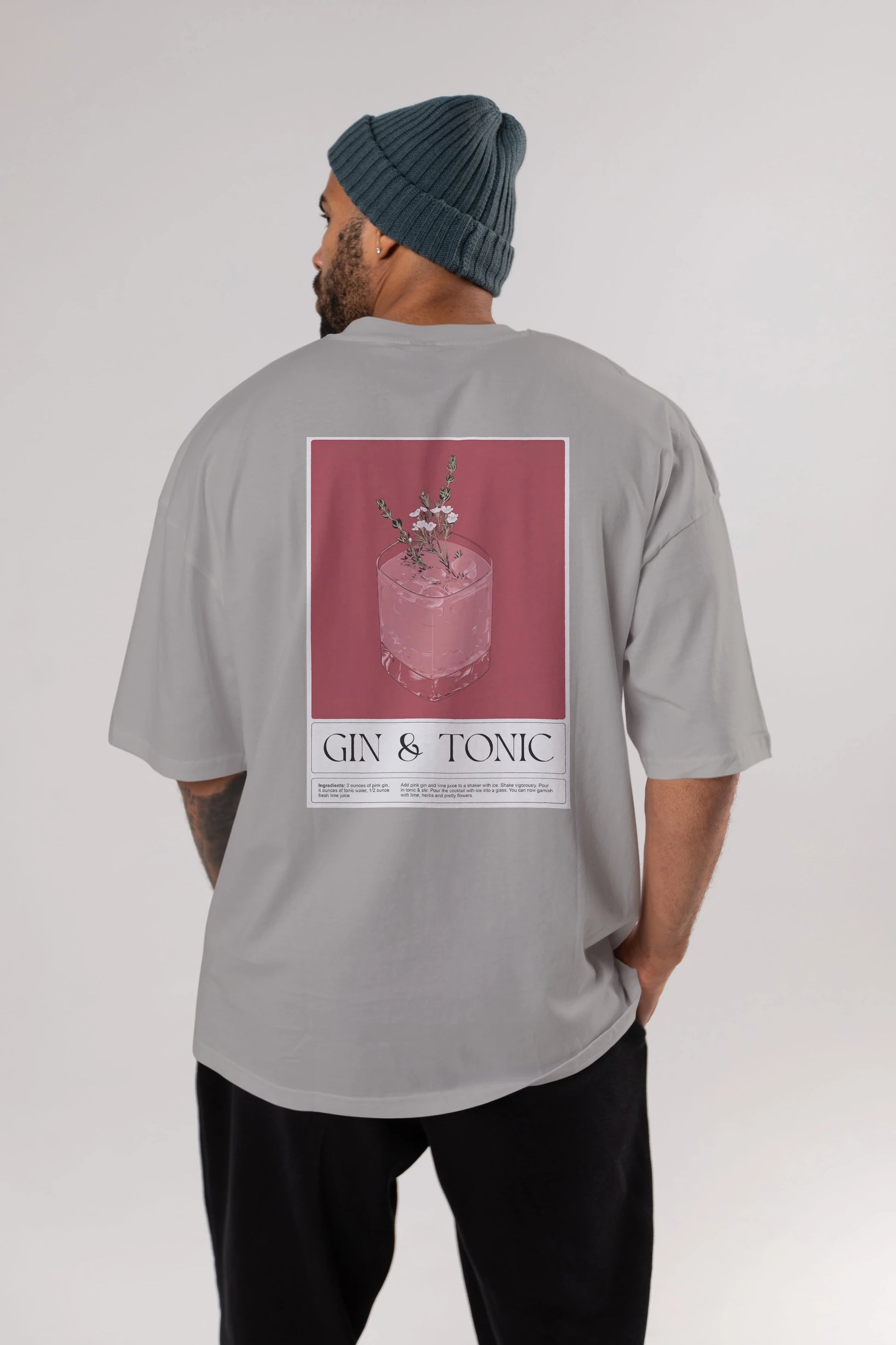 Gin Tonic 4 Arka Baskılı Oversize t-shirt Erkek Kadın Unisex %100 Pamuk Bisiklet Yaka tişort