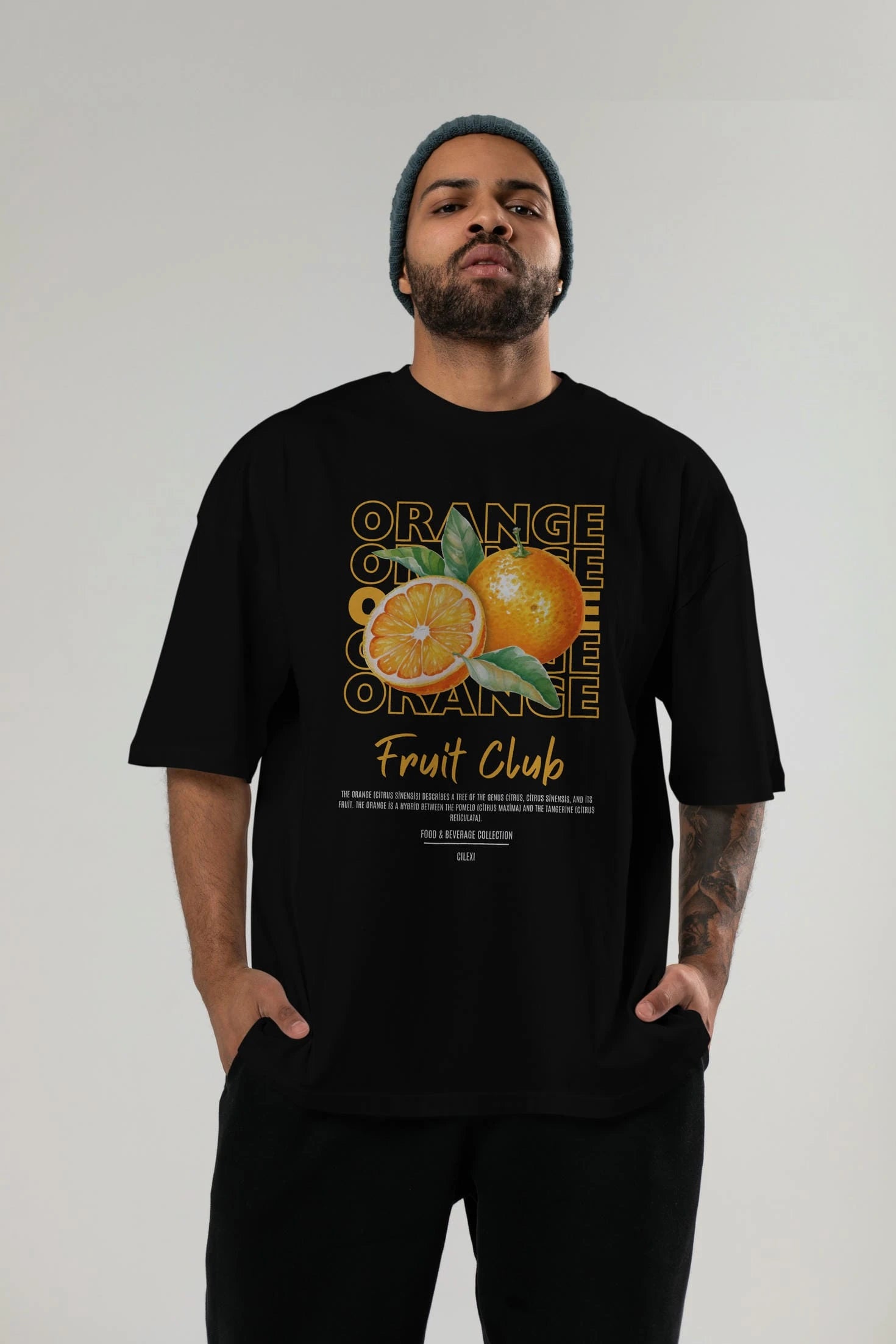 Orange Ön Baskılı Oversize t-shirt Erkek Kadın Pamuk Bisiklet Yaka tişort