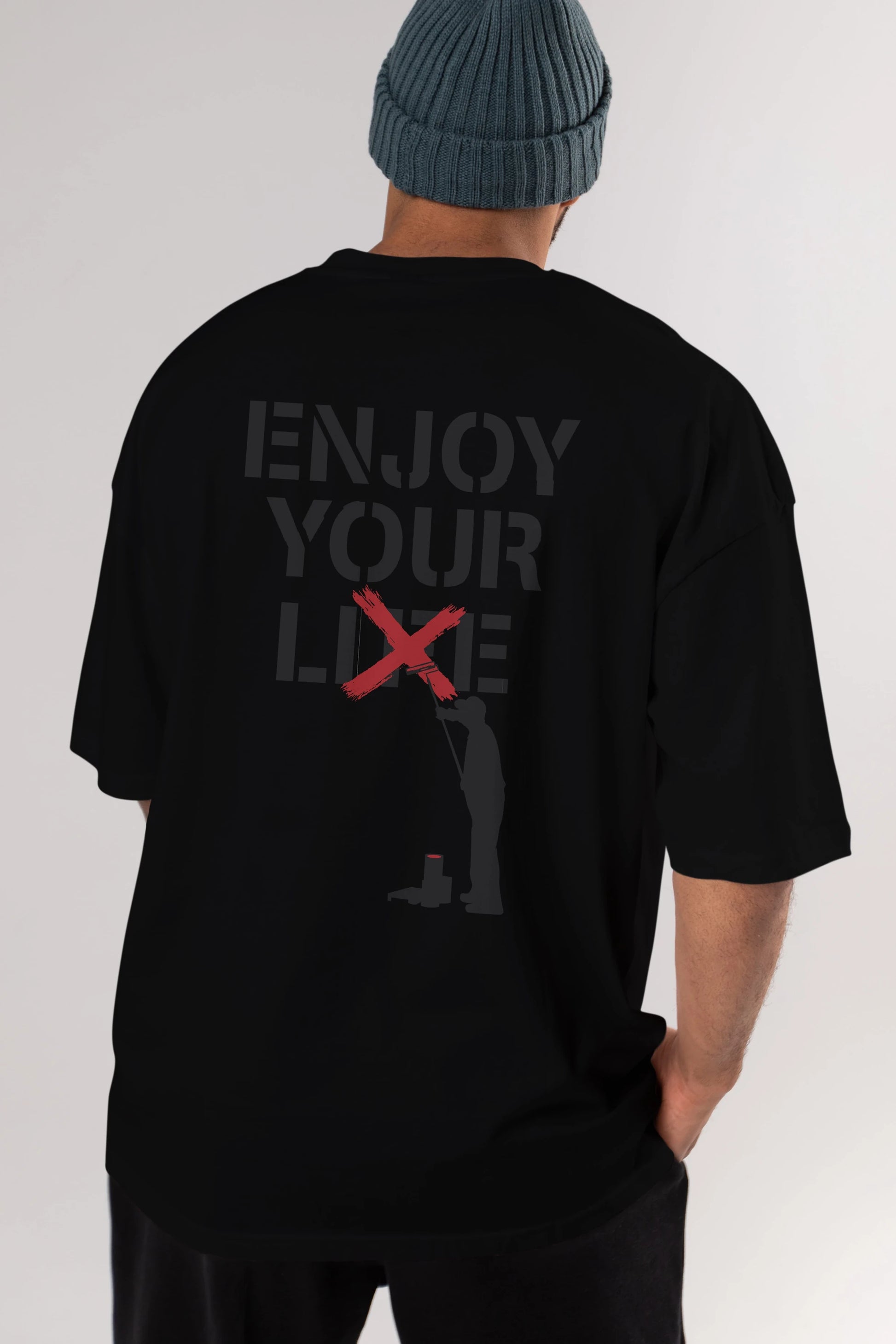Enjoy Your Lie Arka Baskılı Oversize t-shirt %100 pamuk Erkek Kadın Unisex