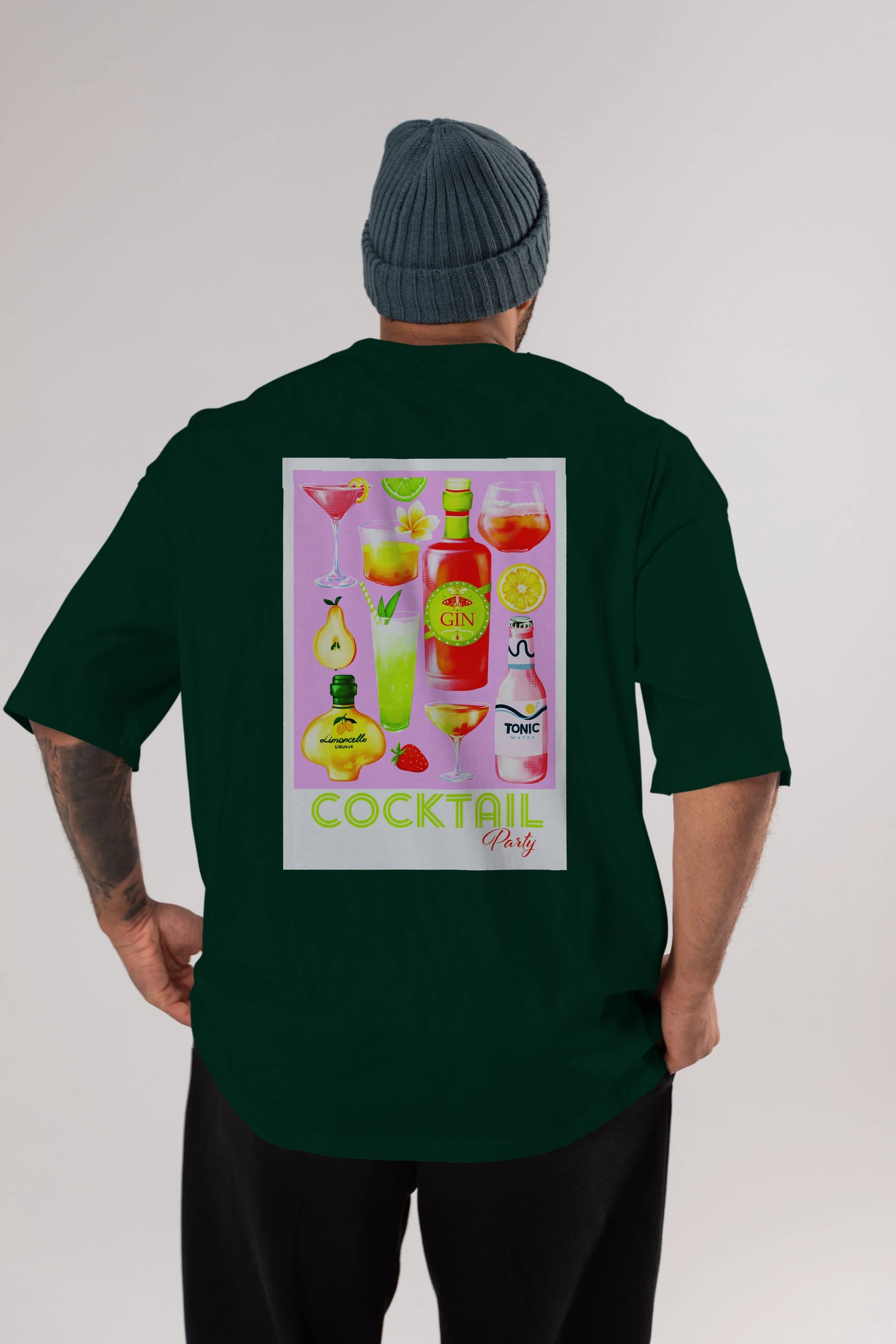 Cocktail Party Arka Baskılı Oversize t-shirt Erkek Kadın Unisex %100 Pamuk Bisiklet Yaka tişort