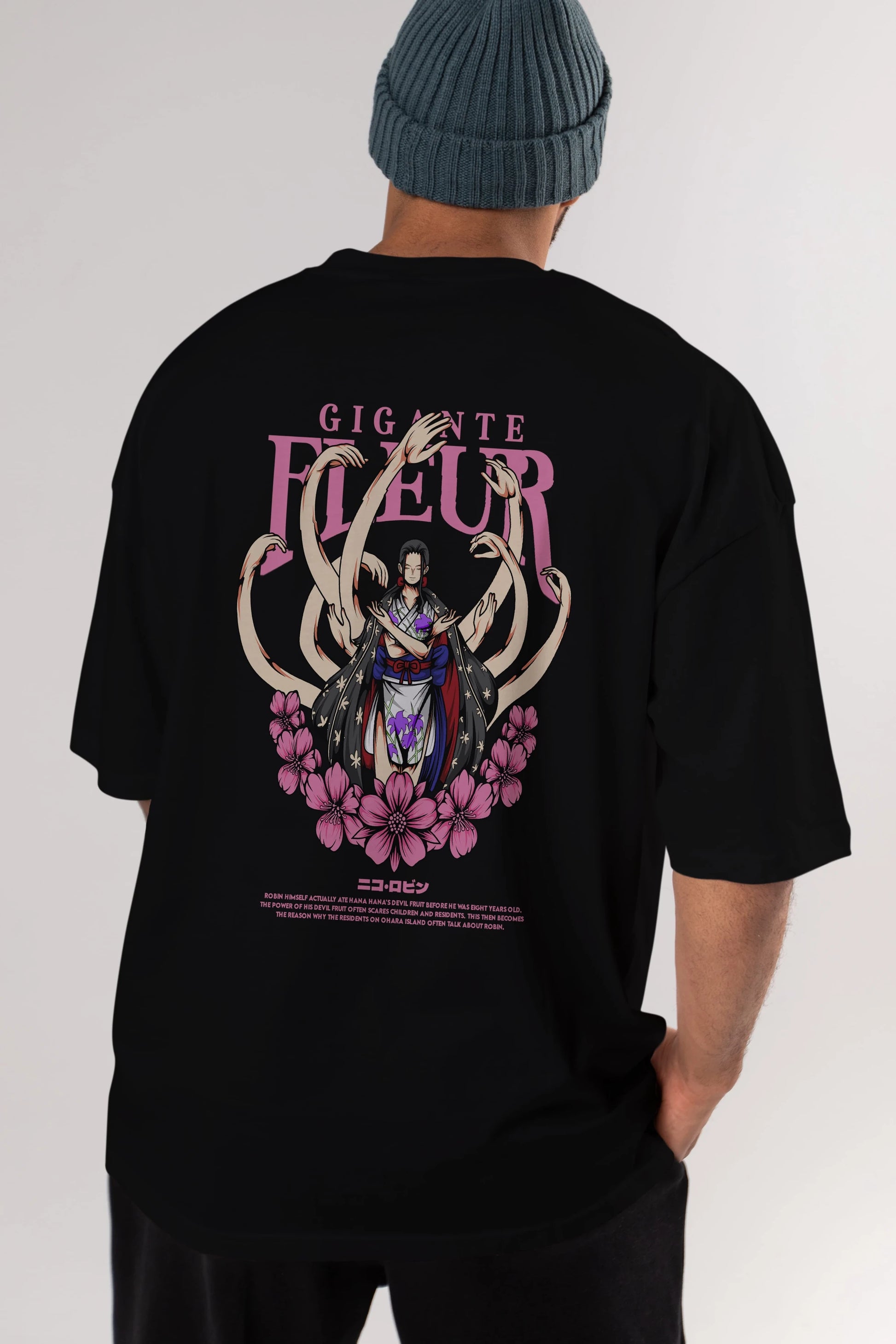 Gigante Fleur Anime Arka Baskılı Oversize t-shirt Erkek Kadın Unisex