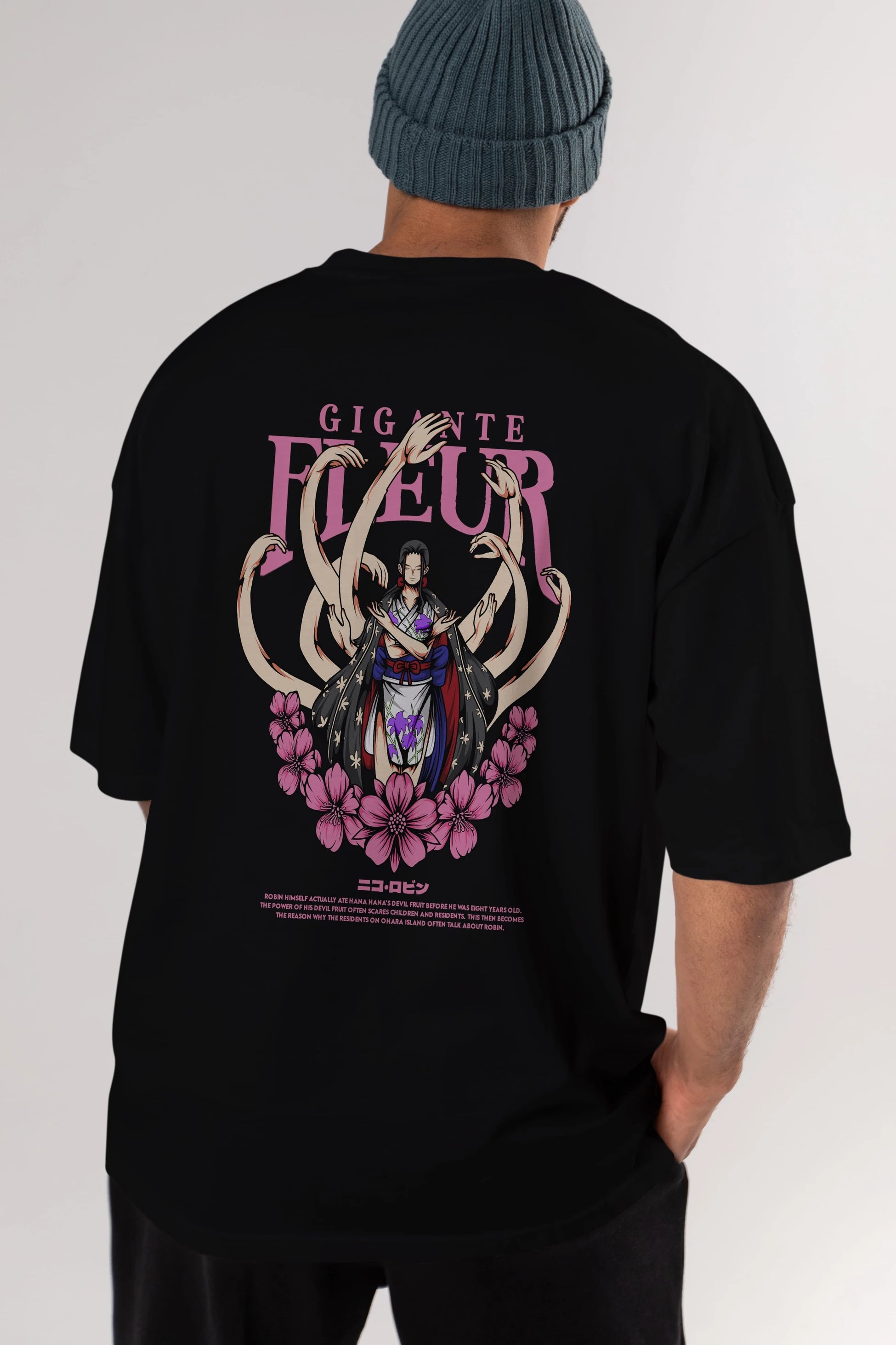 Gigante Fleur Anime Arka Baskılı Oversize t-shirt Erkek Kadın Unisex