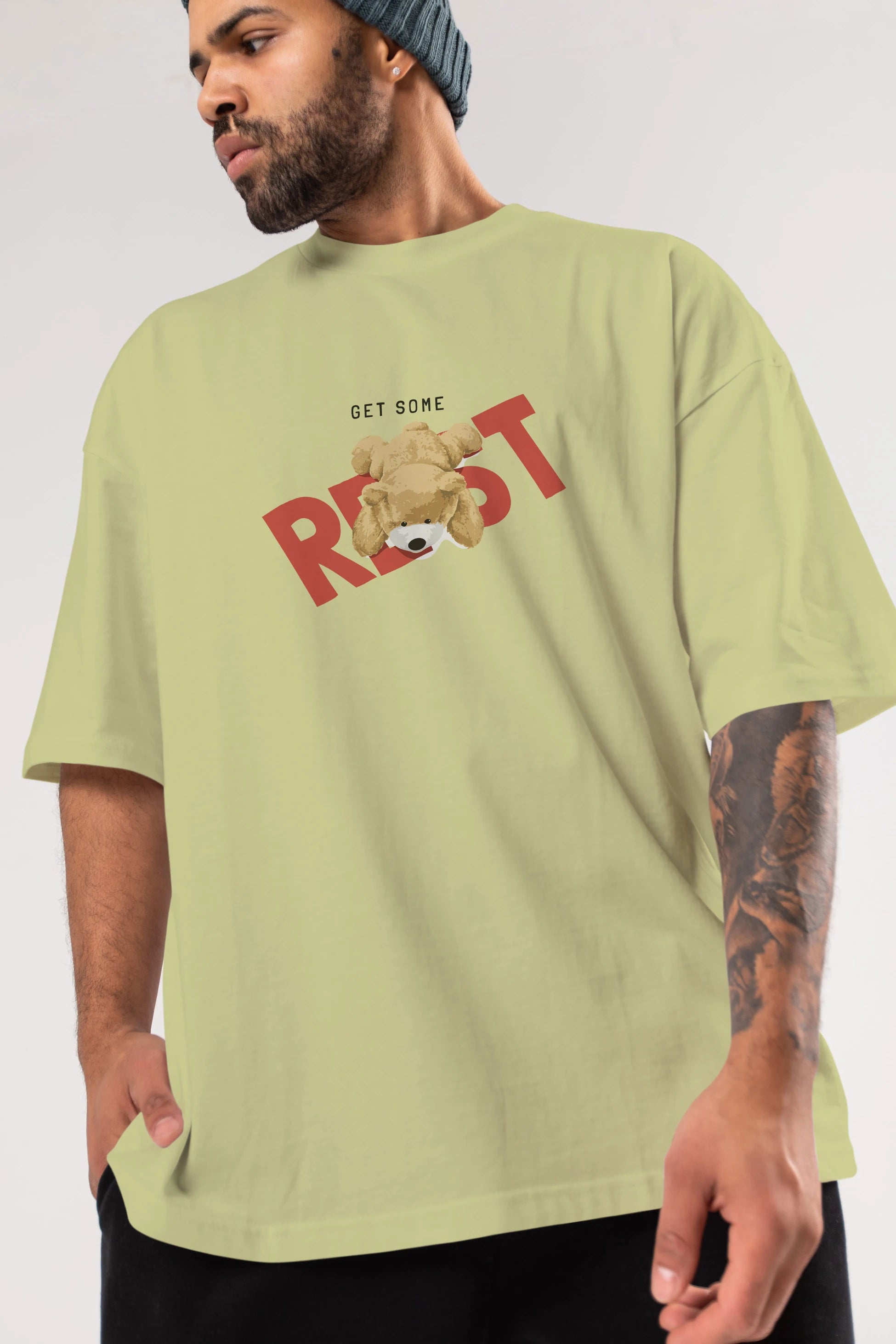 Teddy Bear Rest Ön Baskılı Oversize t-shirt Erkek Kadın Unisex %100 Pamuk