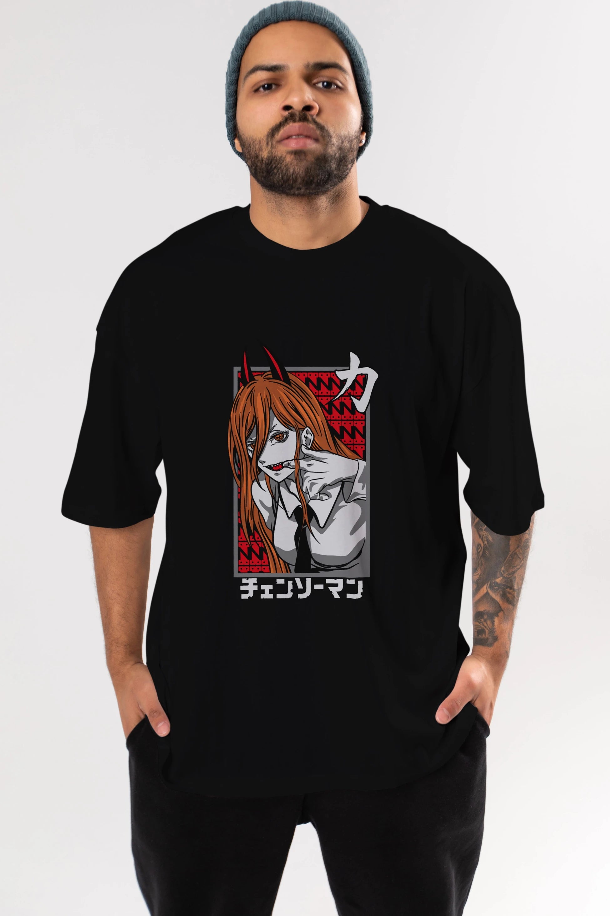 CHAINSAWMAN POWER Anime Ön Baskılı Oversize t-shirt %100 pamuk Erkek Kadın Unisex