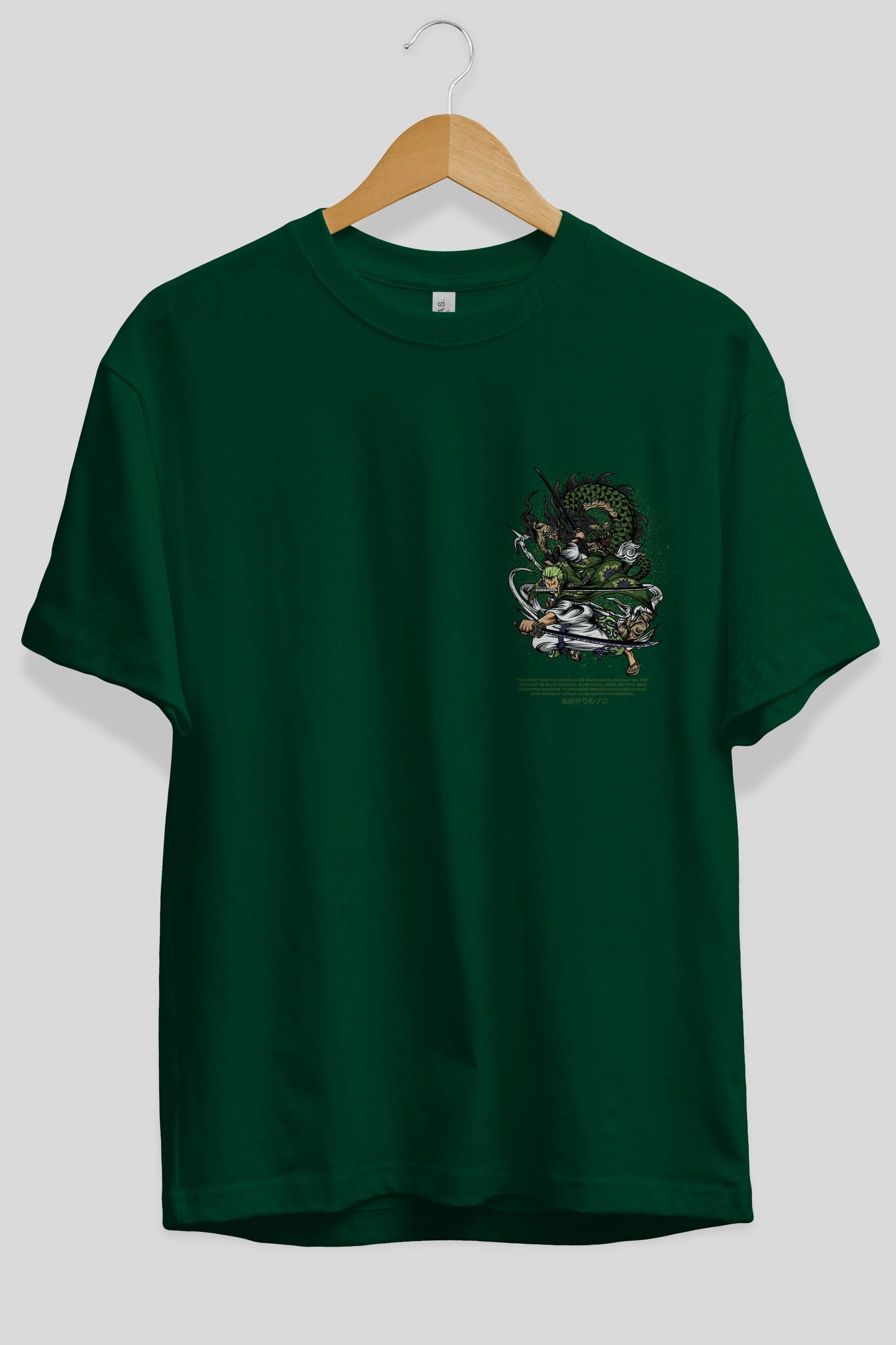 Zoro-ONE PIECE Ön Sol Baskılı Oversize t-shirt Erkek Kadın Unisex %100 Pamuk Bisiklet Yaka tişort