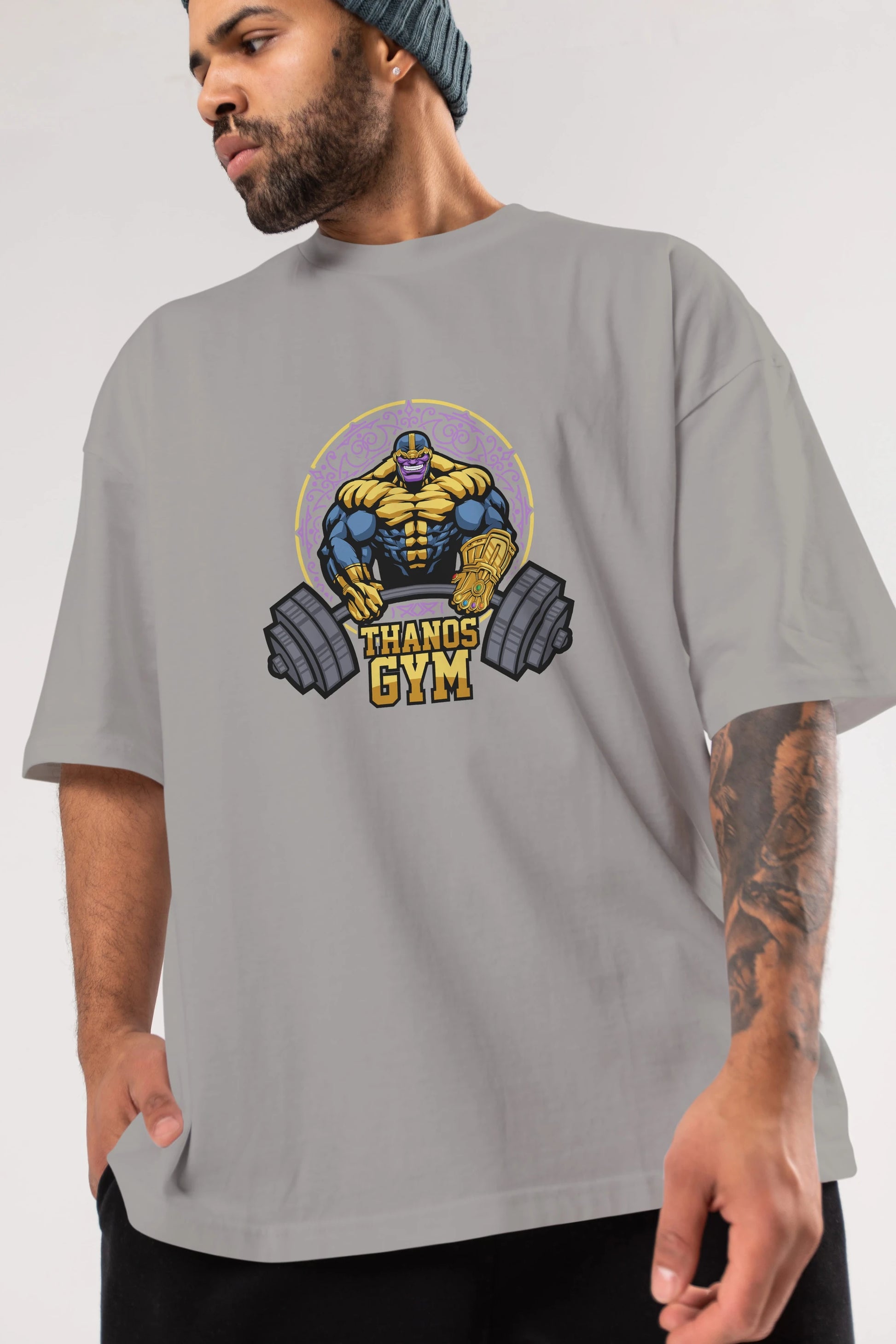 Thanos GYM Ön Baskılı Oversize t-shirt Erkek Kadın Unisex %100 Pamuk Bisiklet Yaka tişort