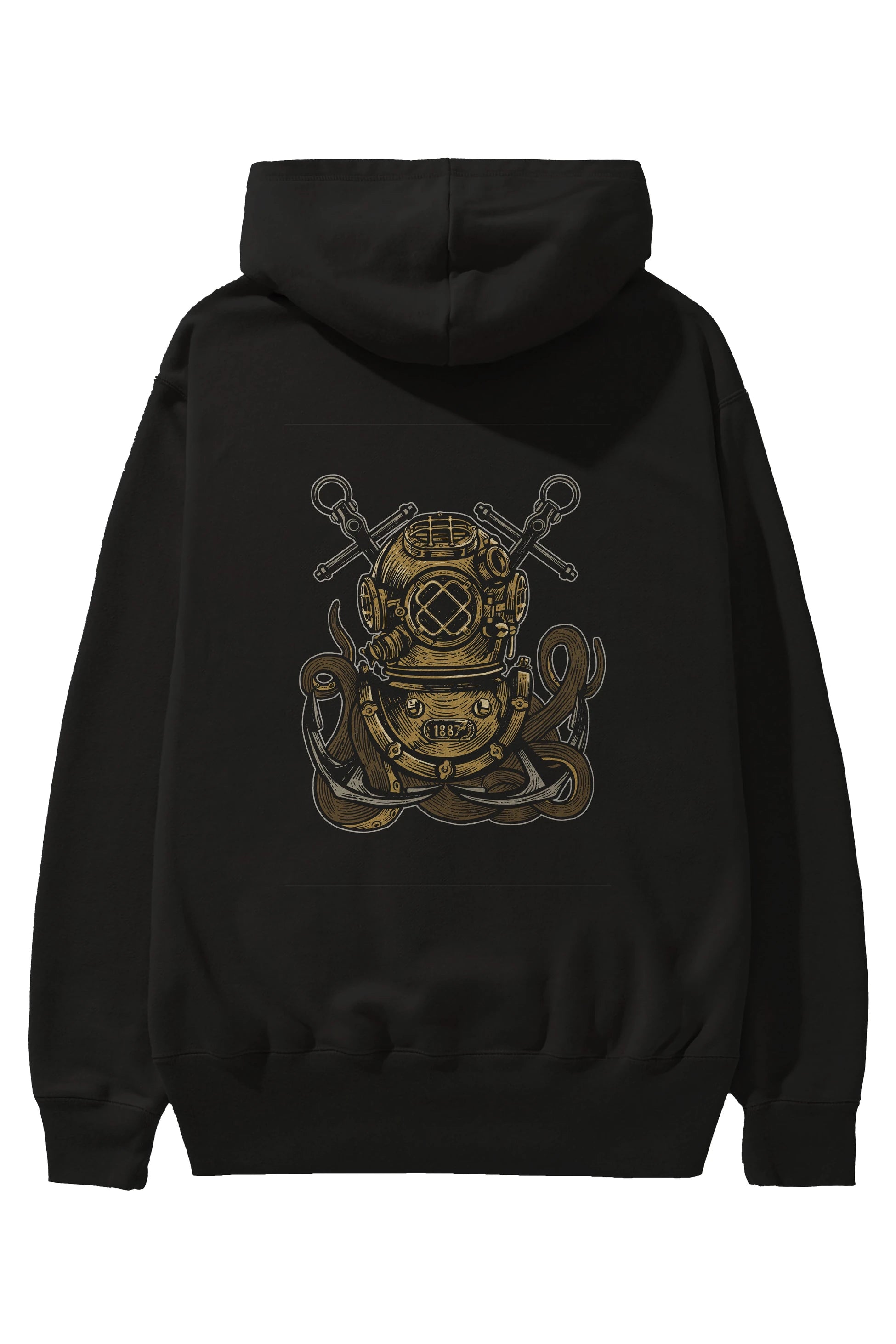 Diver Octopus Arka Baskılı Hoodie Oversize Kapüşonlu Sweatshirt Erkek Kadın Unisex