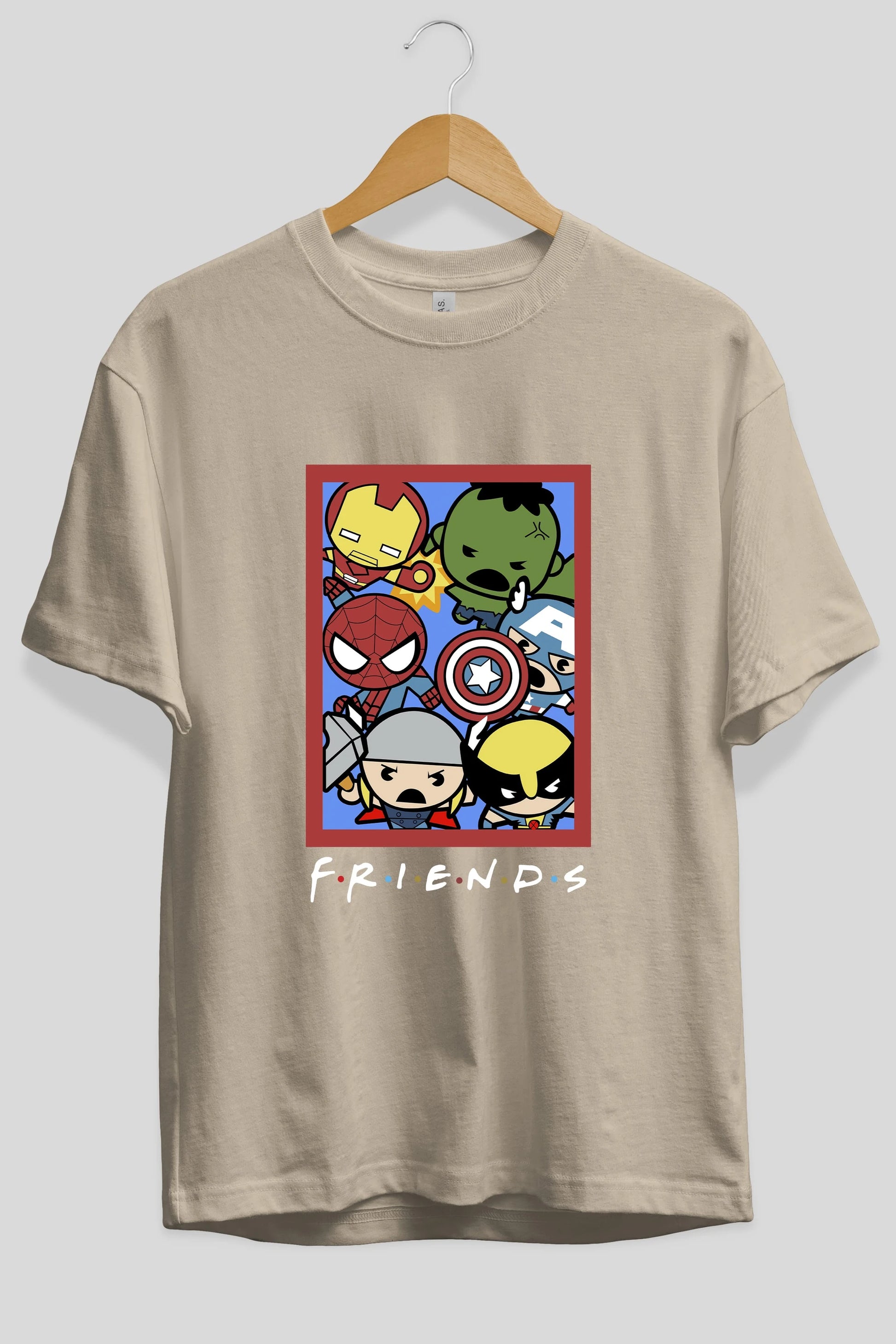 Friends Avenger Ön Baskılı Oversize t-shirt Erkek Kadın Unisex %100 Pamuk Bisiklet Yaka tişort