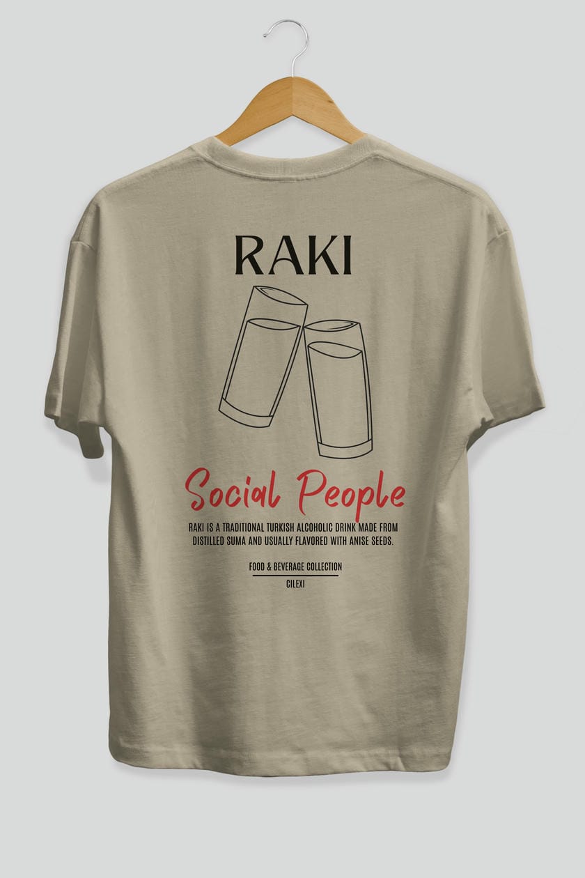 Rakı Kokteyl Serisi Baskılı Oversize t-shirt Erkek Kadın Unisex %100 Pamuk Bisiklet Yaka tişort