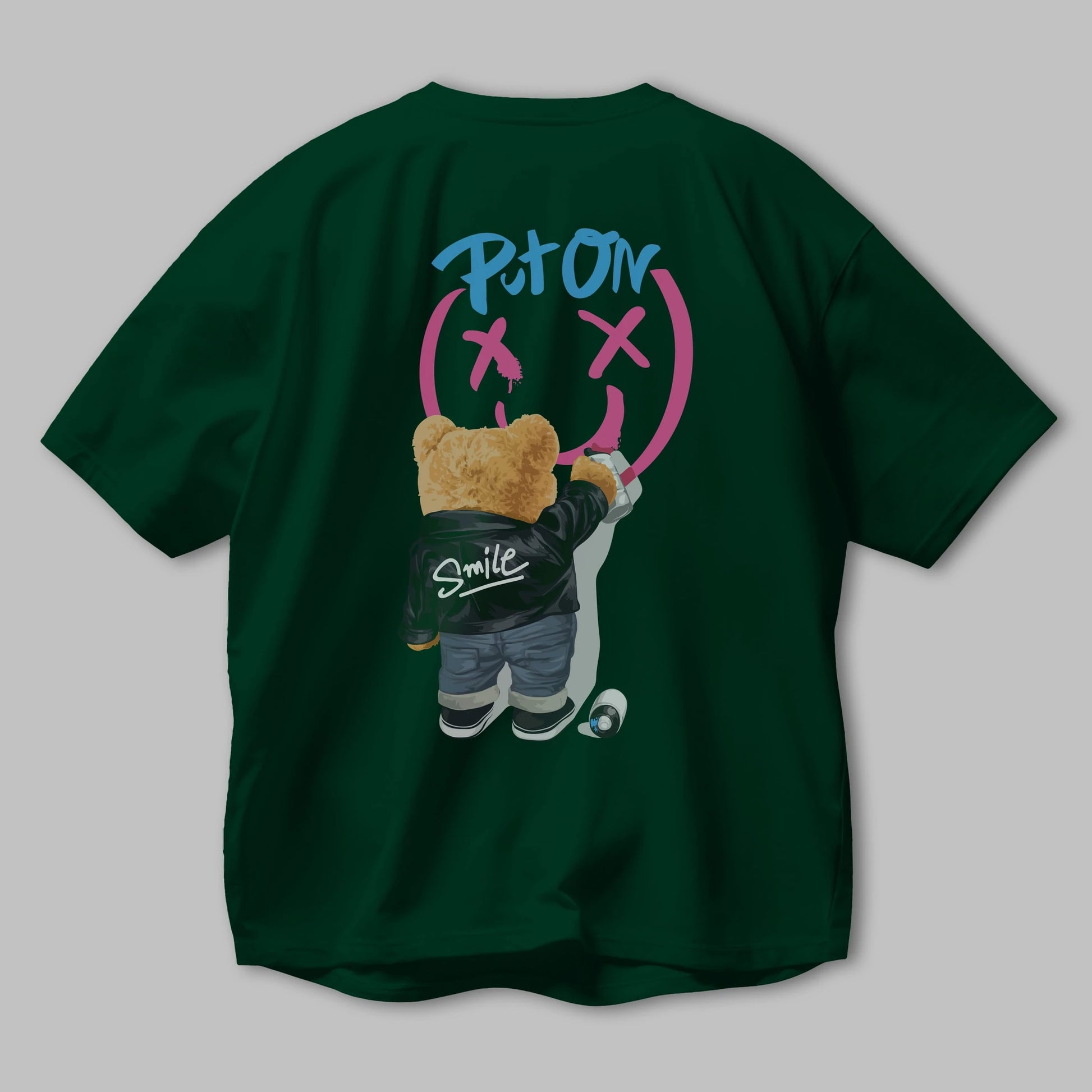 Put on Smile Bear Arka Baskılı Oversize t-shirt Erkek Kadın Unisex