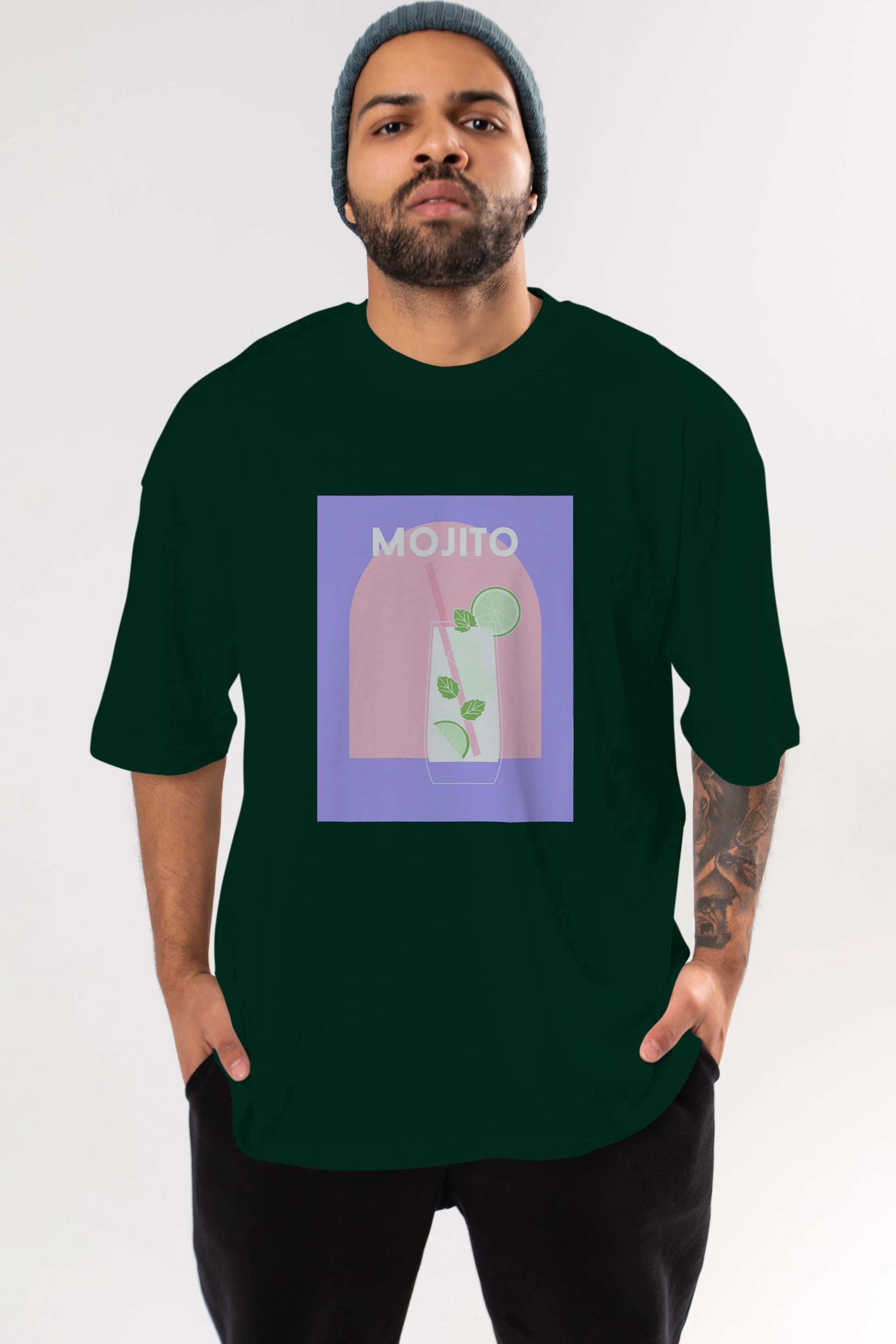 Mojito 2 Ön Baskılı Oversize t-shirt Erkek Kadın Unisex %100 Pamuk Bisiklet Yaka tişort