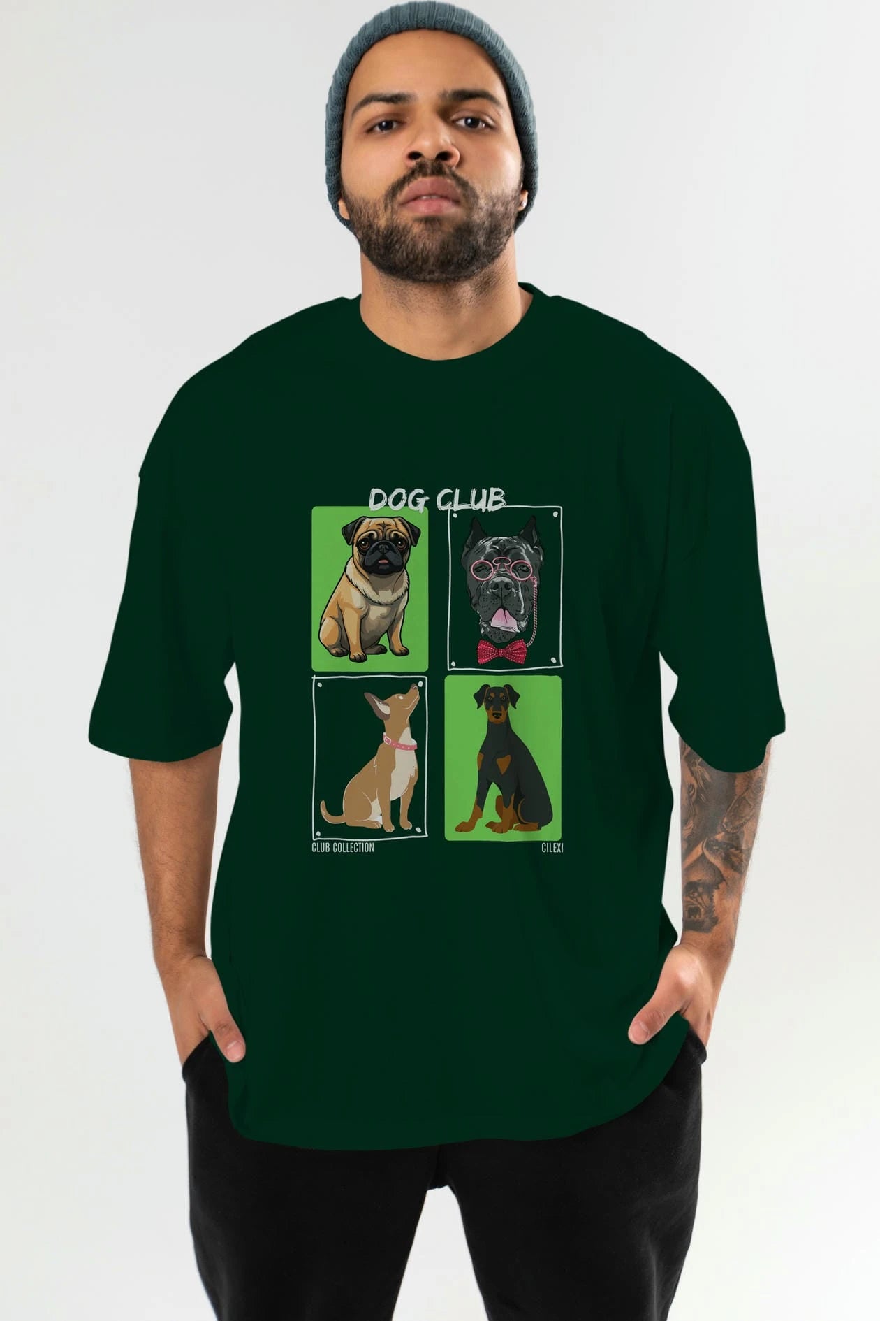 Dog Club ön Baskılı Oversize t-shirt Erkek Kadın %100 Pamuk Bisiklet Yaka tişort