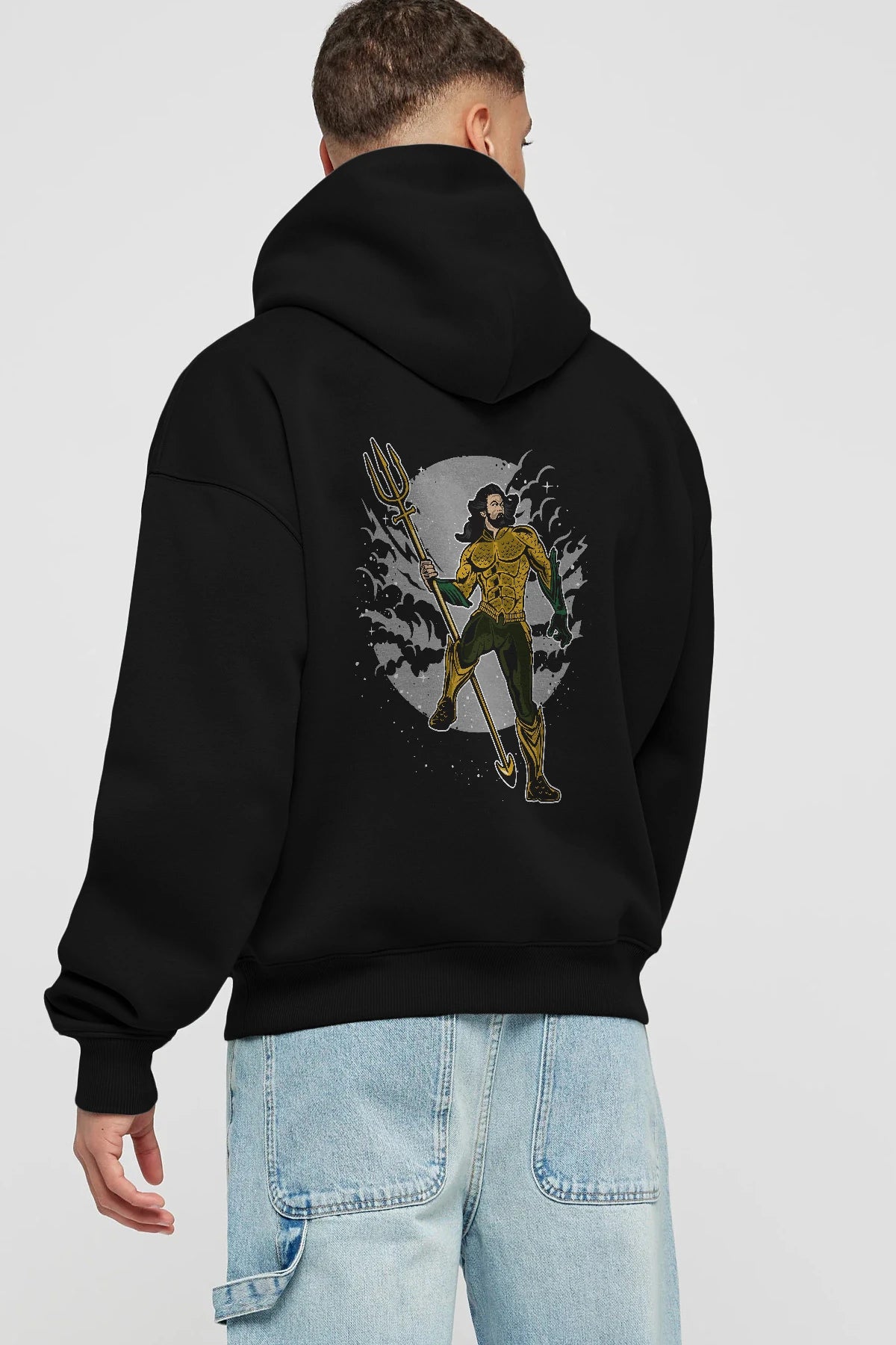 AQUAMAN Arka Baskılı Hoodie Oversize Kapüşonlu Sweatshirt Erkek Kadın Unisex