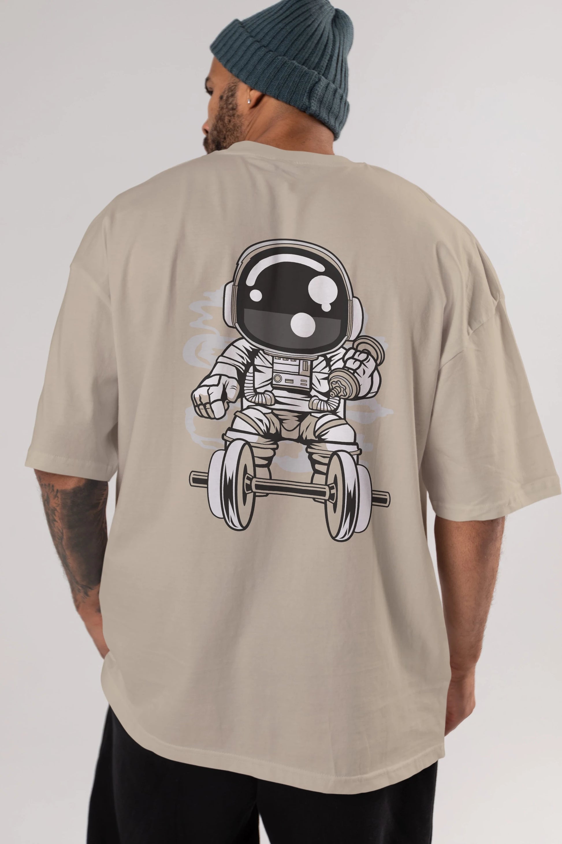 Astronaut Gym Arka Baskılı Oversize t-shirt Erkek Kadın Unisex