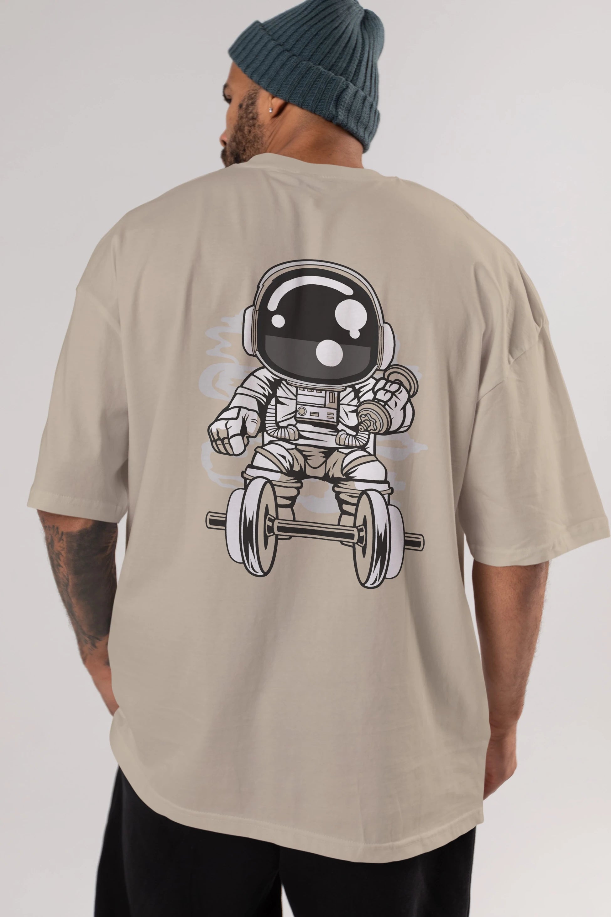 Astronaut Gym Arka Baskılı Oversize t-shirt Erkek Kadın Unisex
