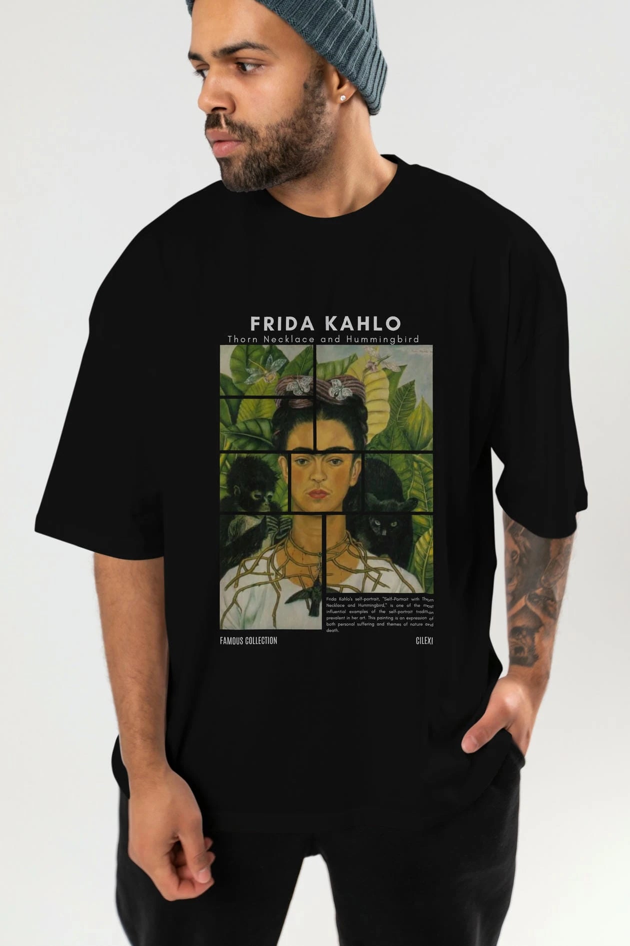 Frida Kahlo ön Baskılı Oversize t-shirt Erkek Kadın Bisiklet Yaka Pamuk tişort