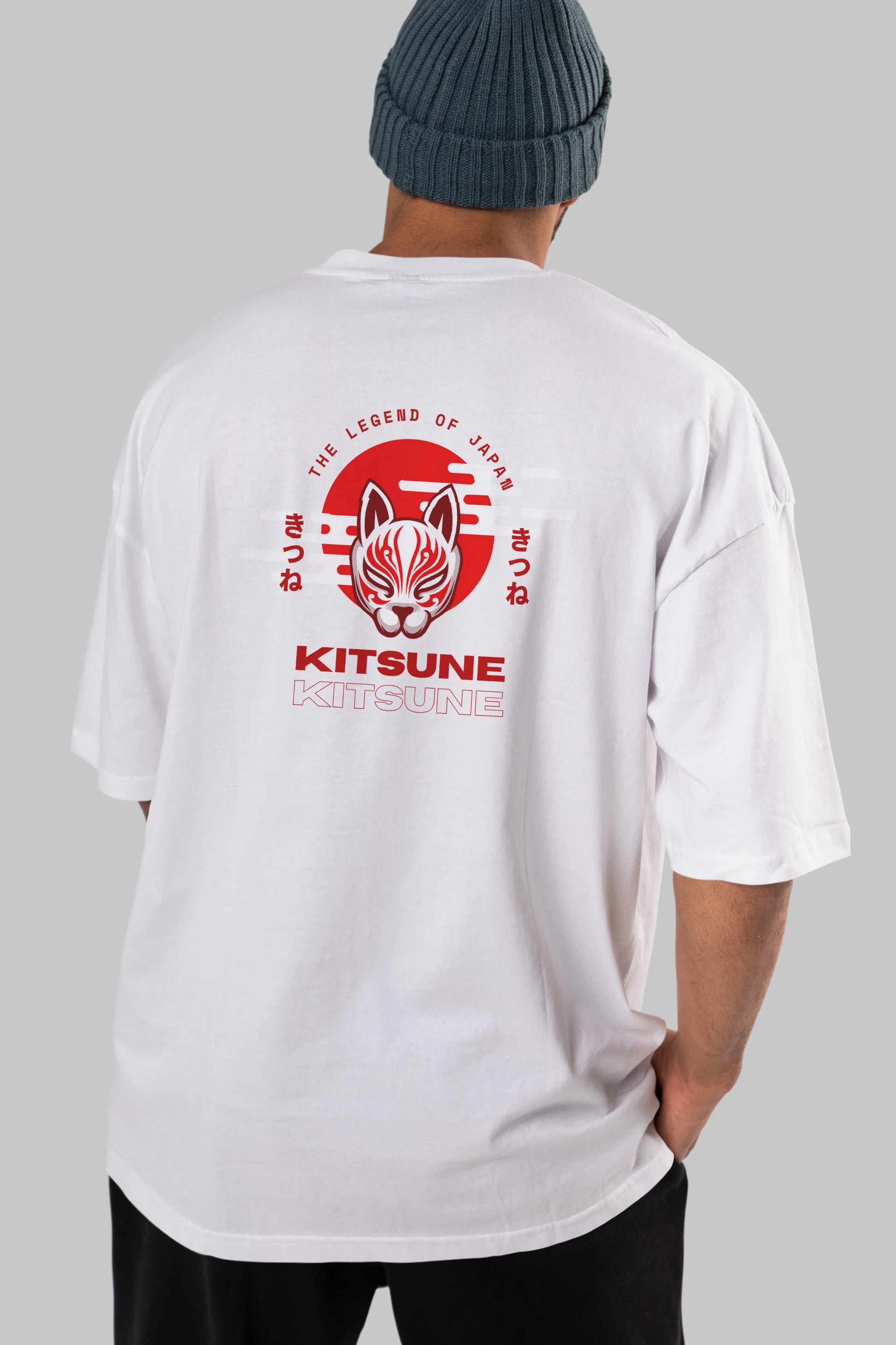 Kitsune Mask Arka Baskılı Oversize t-shirt Erkek Kadın Unisex