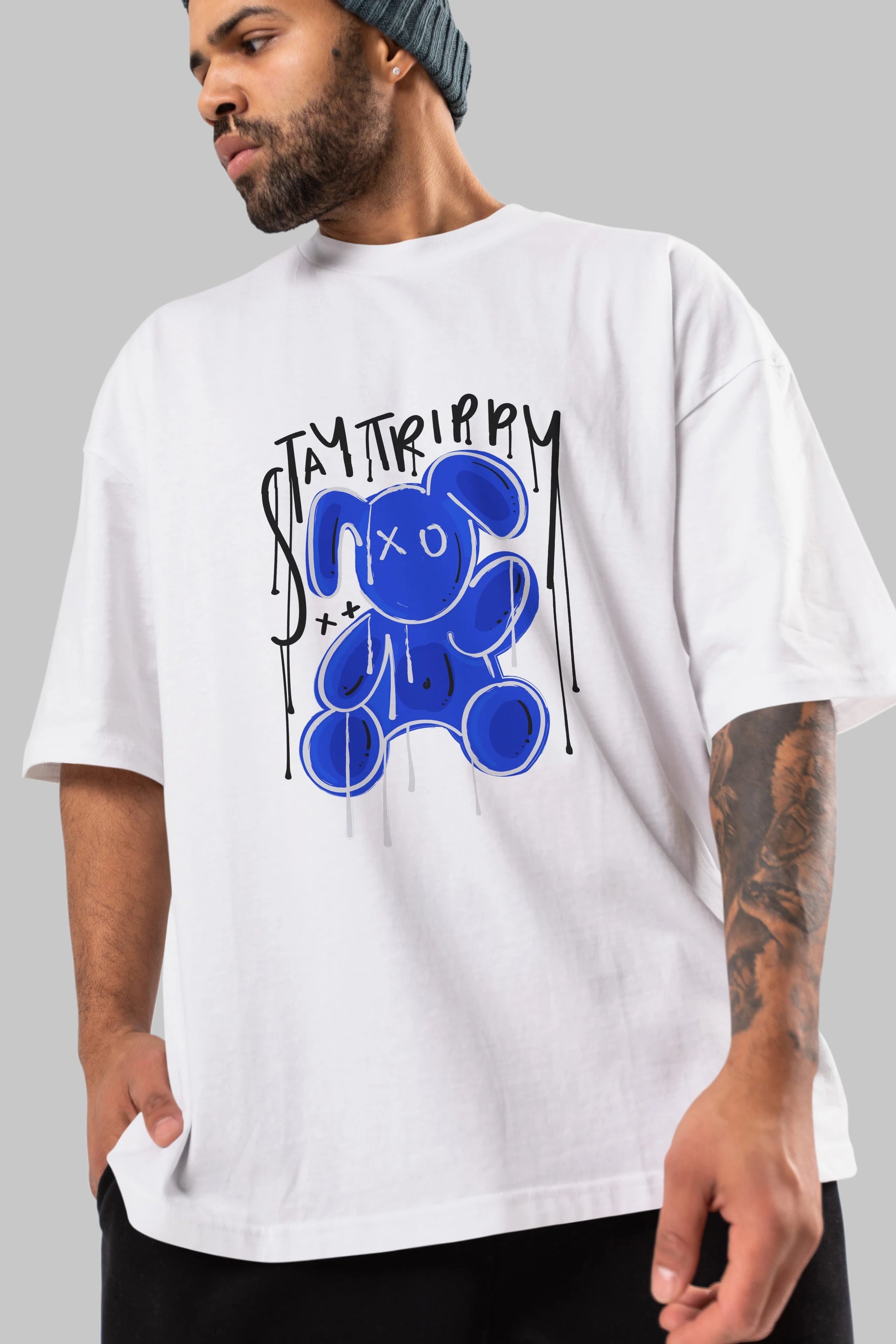 Stay Trippy Bear Ön Baskılı Oversize t-shirt Erkek Kadın Unisex