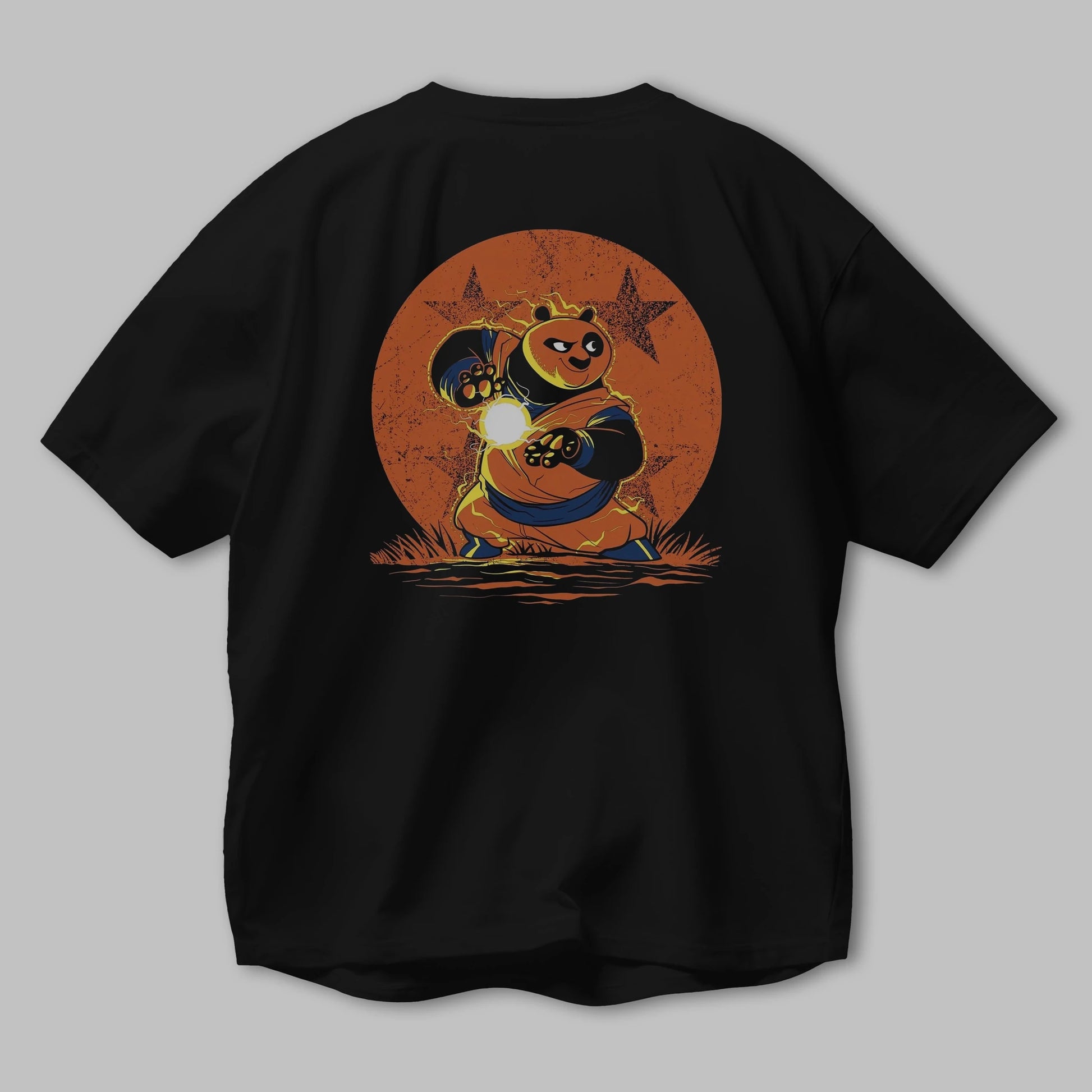 Kung Fu Panda Arka Baskılı Oversize t-shirt Erkek Kadın Unisex %100 Pamuk Bisiklet Yaka tişort