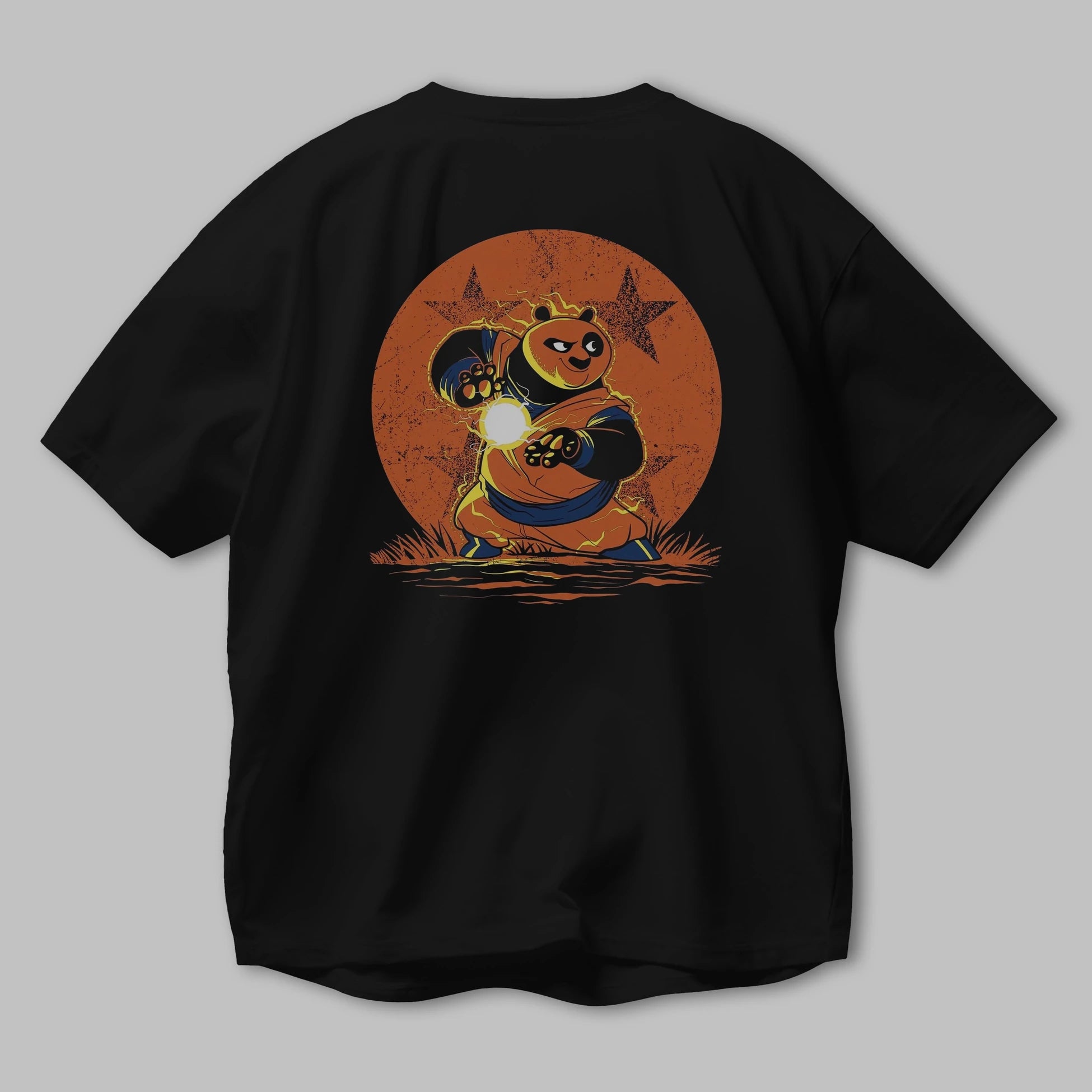 Kung Fu Panda Arka Baskılı Oversize t-shirt Erkek Kadın Unisex %100 Pamuk Bisiklet Yaka tişort