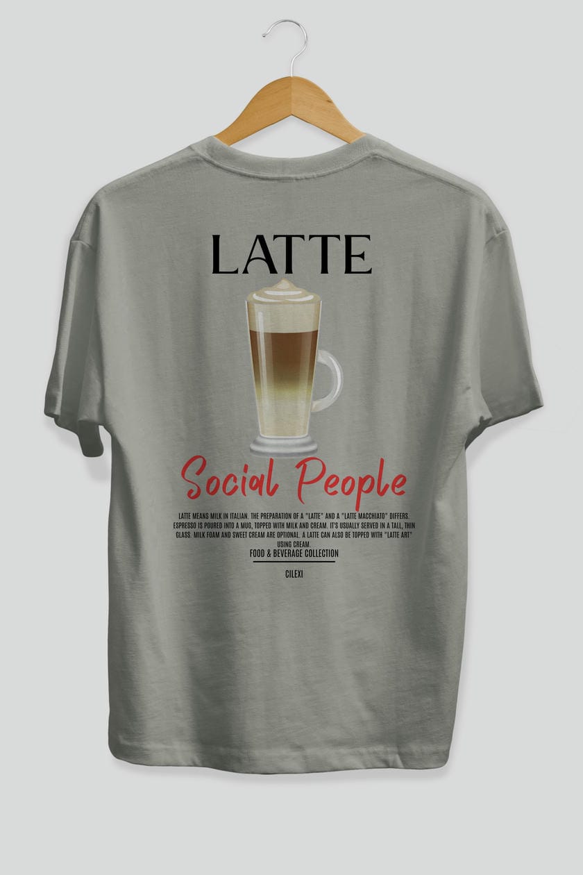 Latte Kokteyl Serisi Baskılı Oversize t-shirt Erkek Kadın Unisex %100 Pamuk Bisiklet Yaka tişort