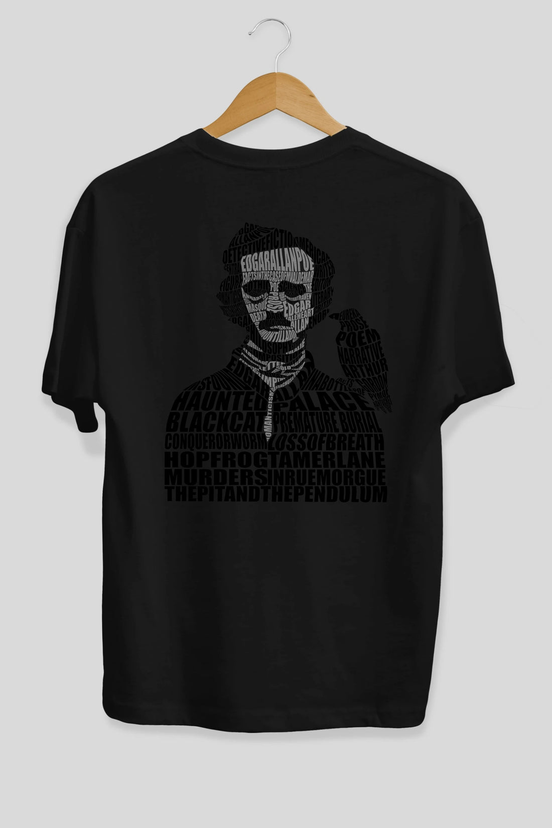 Edgar Alan Poe Calligram Arka Baskılı Oversize t-shirt %100 pamuk Erkek Kadın Unisex