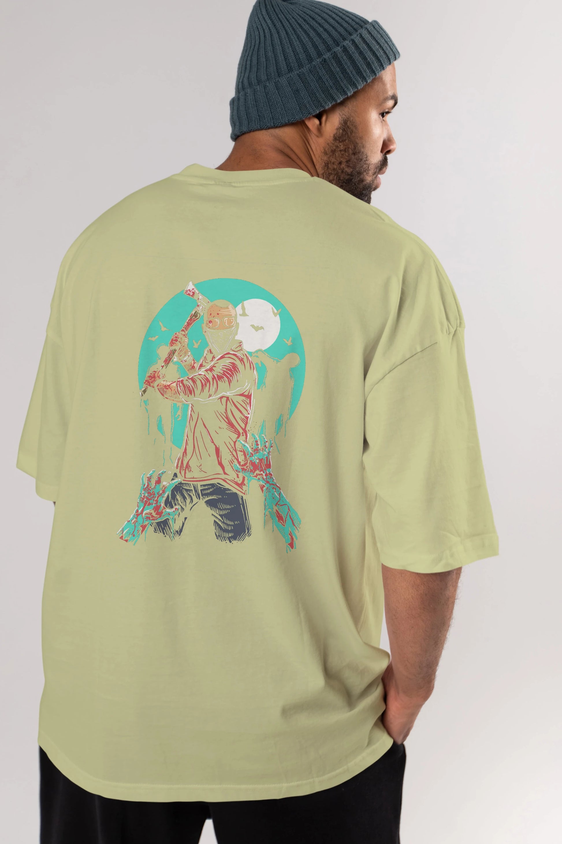 Zombie Killer Arka Baskılı Oversize t-shirt Erkek Kadın Unisex %100 Pamuk