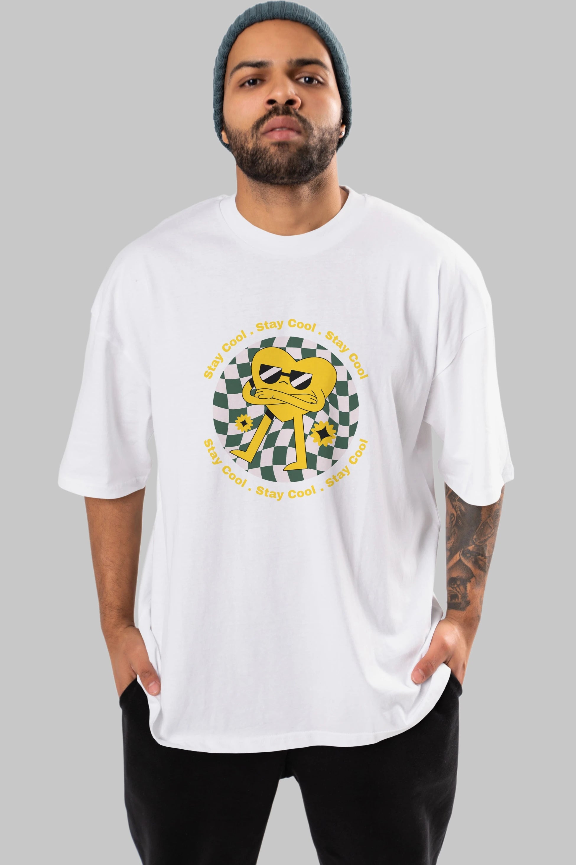 Stay Cool Yazılı Ön Baskılı Oversize t-shirt Erkek Kadın Unisex