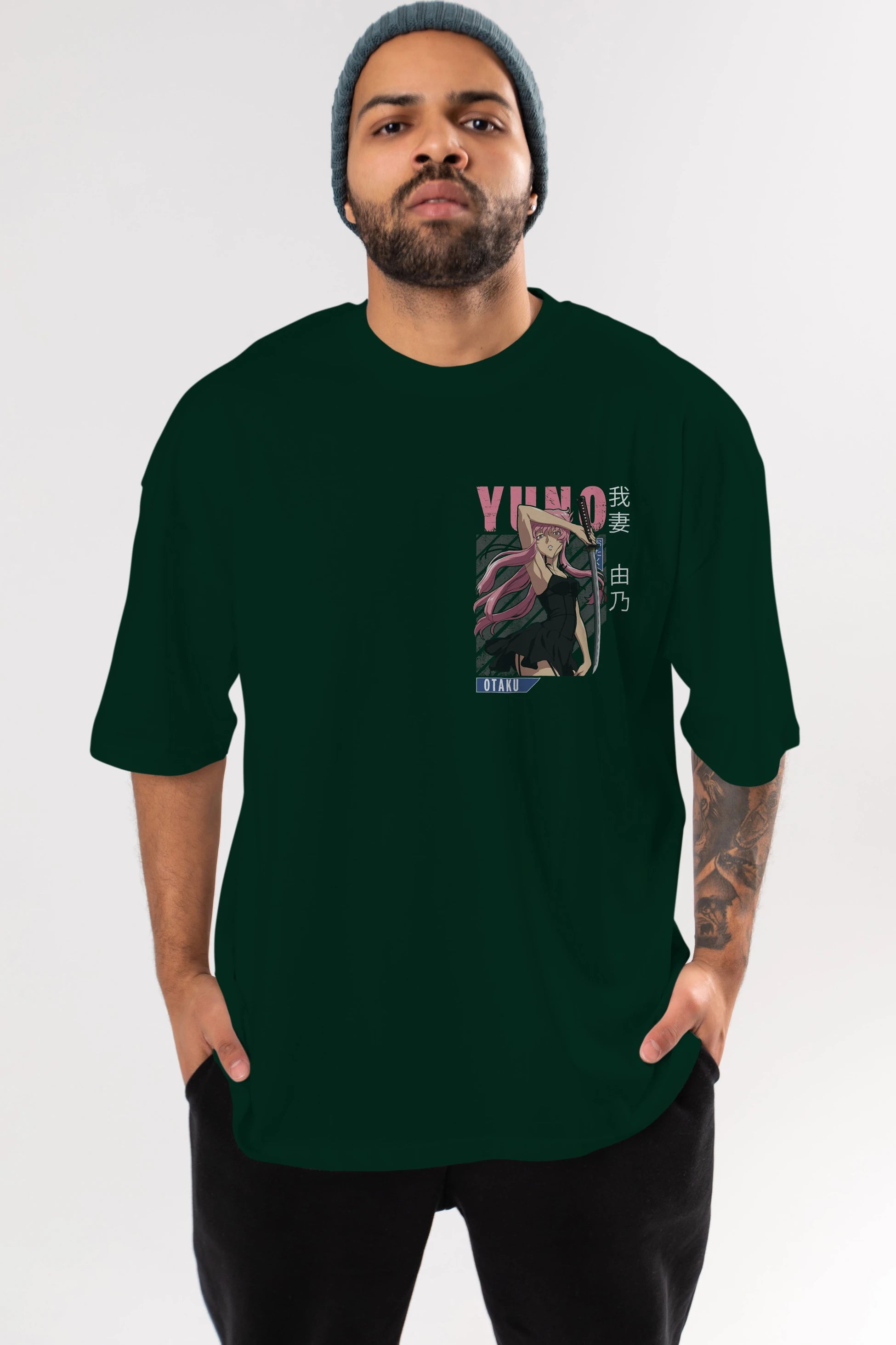 Yuno Gasai 5 Ön Sol Baskılı Oversize t-shirt Erkek Kadın Unisex %100 Pamuk Bisiklet Yaka tişort